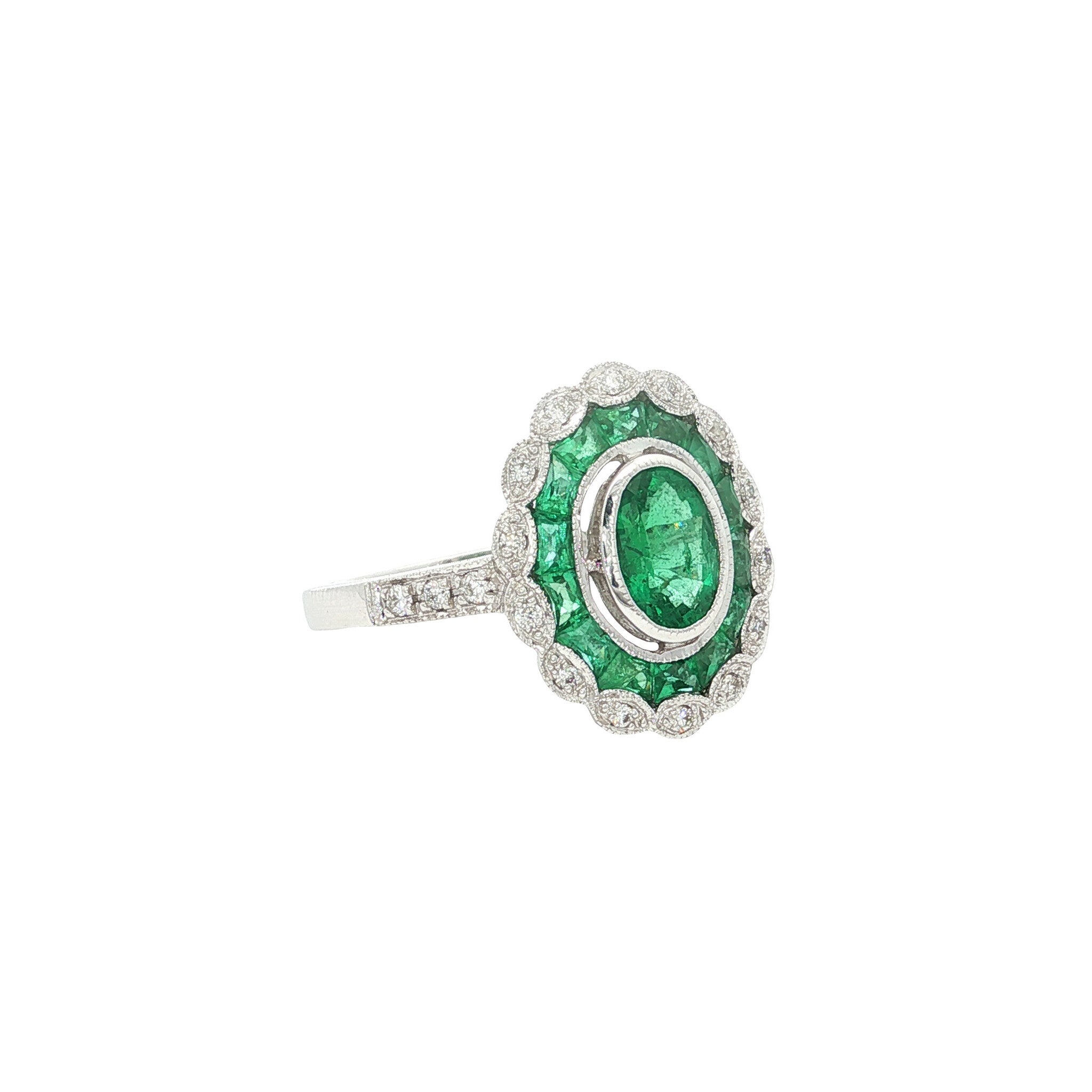 14 kt gold ring with emerald and diamond