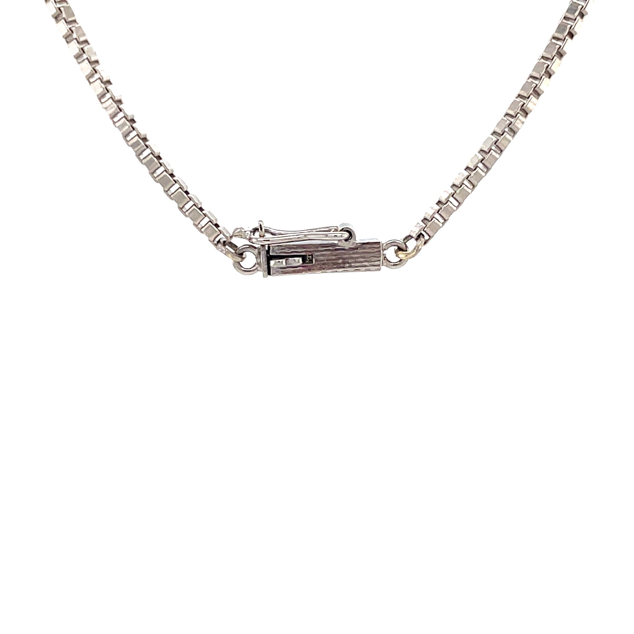 White gold vintage Venetian necklace with pendant with aquamarine and diamond 14 kt