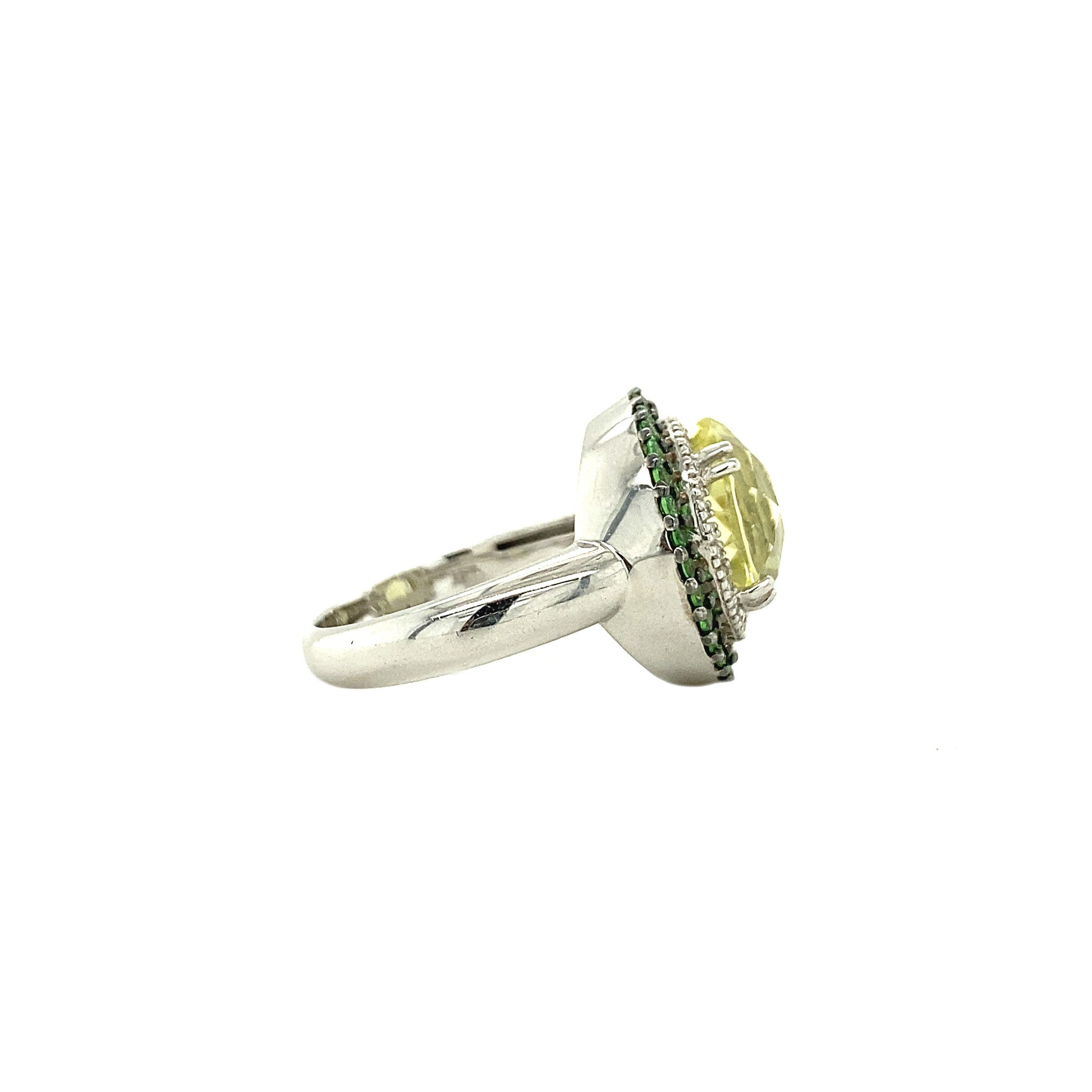 Witgouden ring met citrien en diamant 14 krt