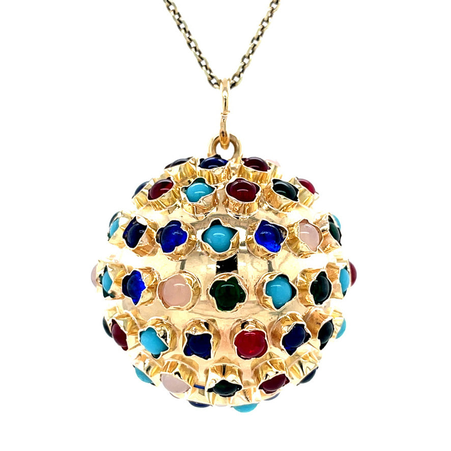 Gold vintage sputnik pendant with colored stone, 14 kt
