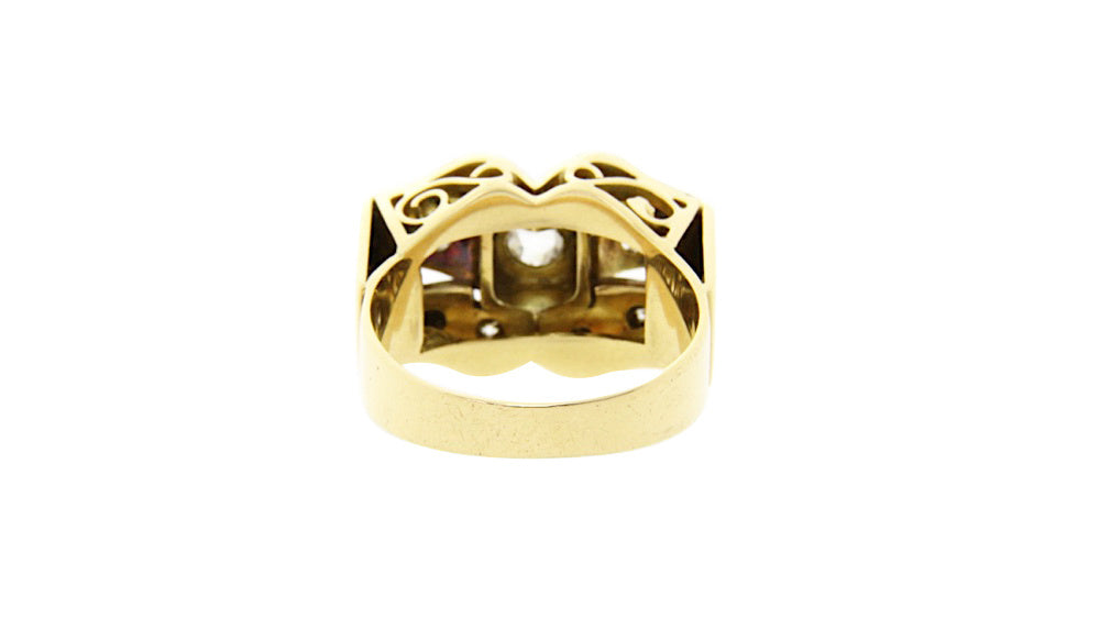 Gouden art deco ring met roosdiamant 14 krt
