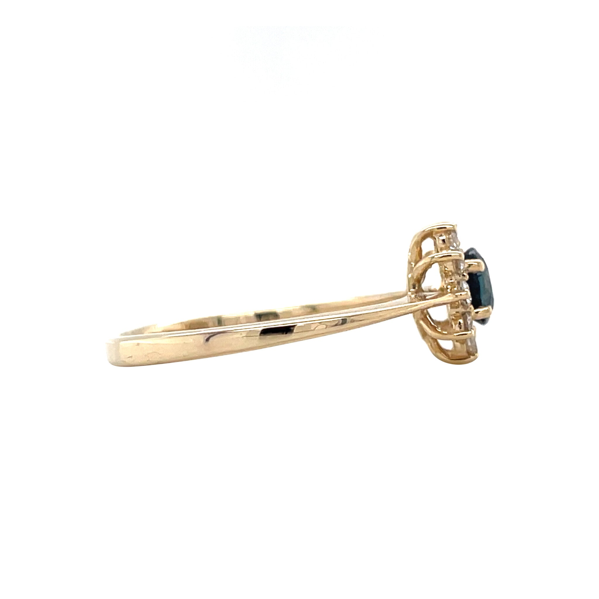 Gouden vintage entourage ring met saffier en diamant 14 krt