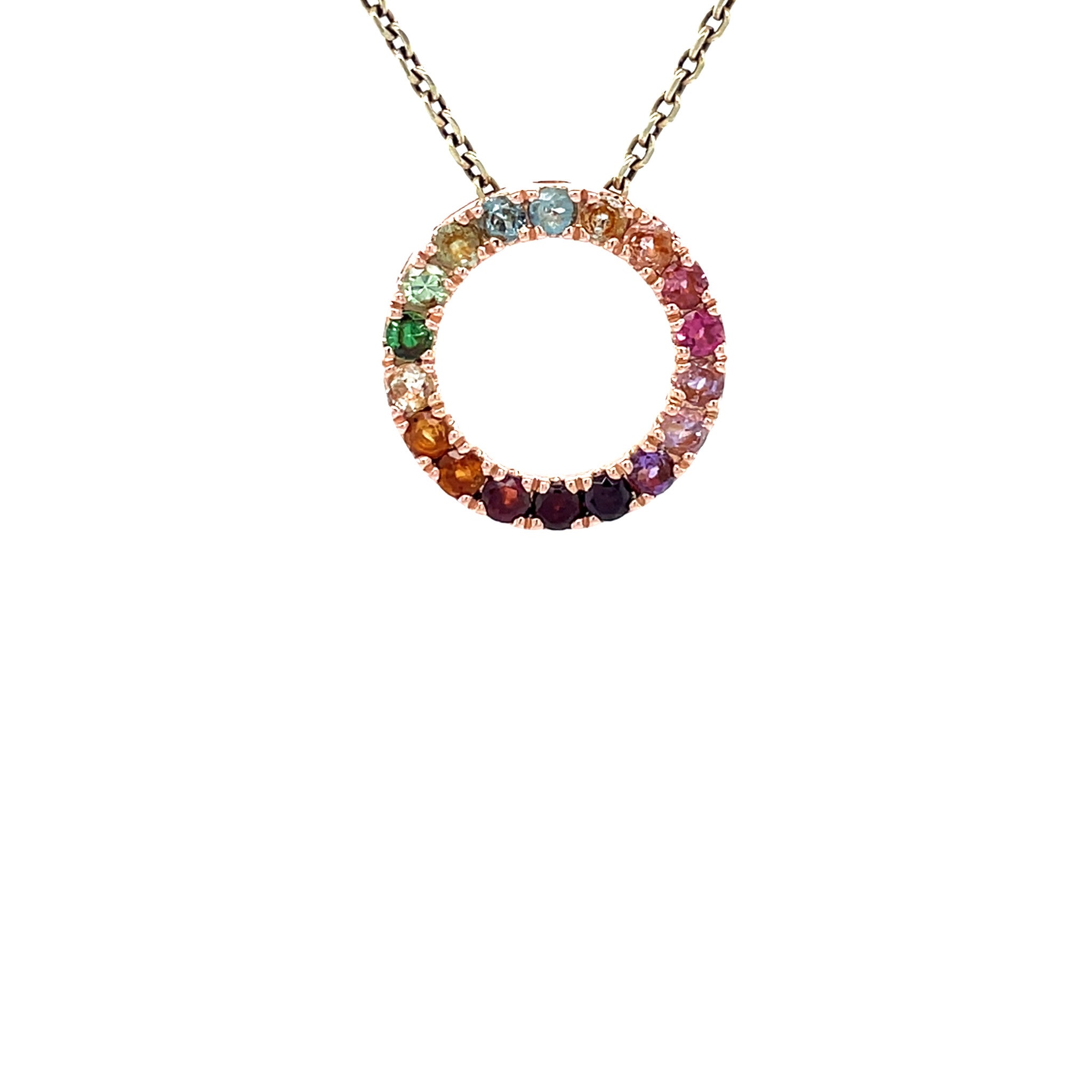 Rose-gold vintage Rainbow forest Gassan pendant with colored gemstones 14 kt
