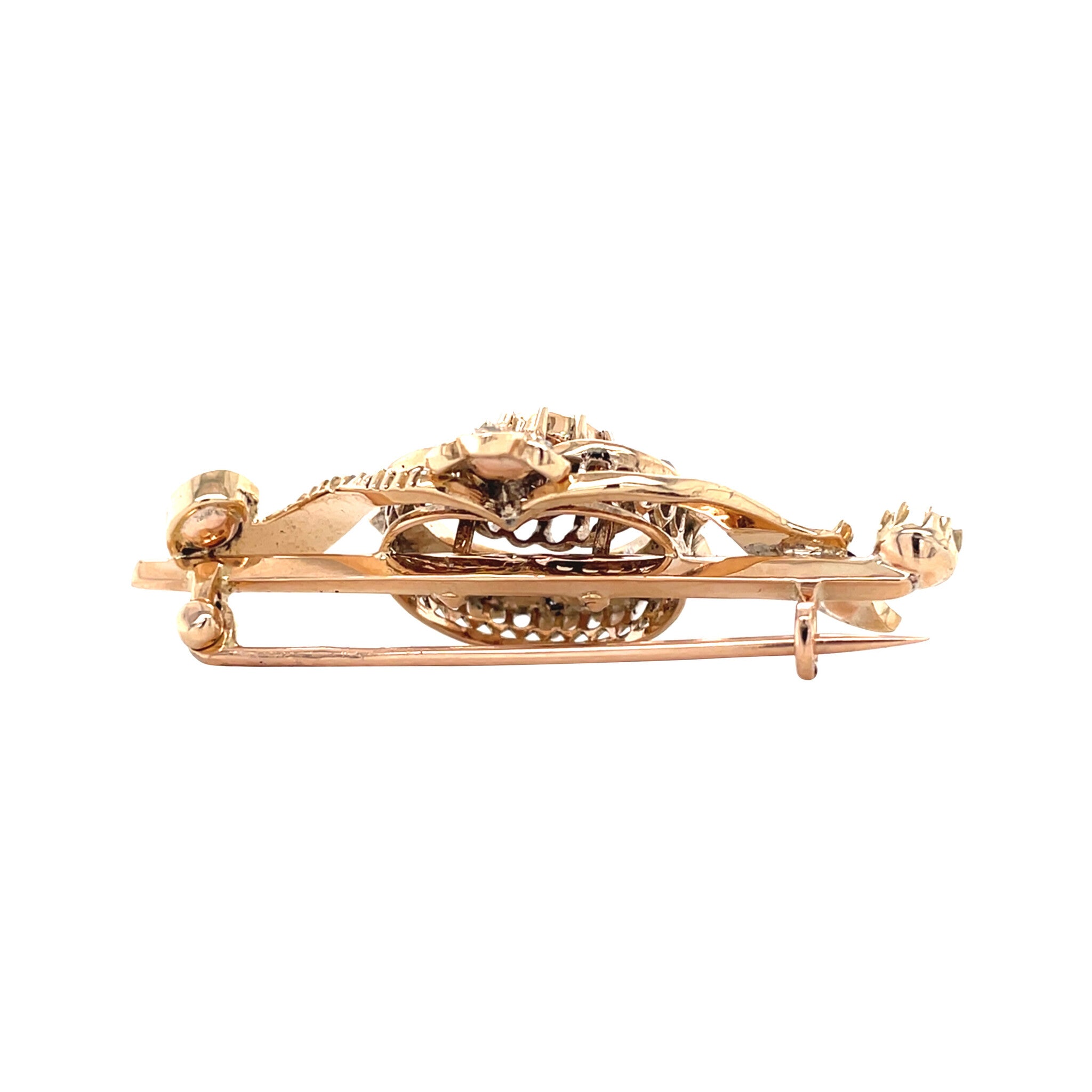 Gouden vintage broche met roosdiamant 14 krt