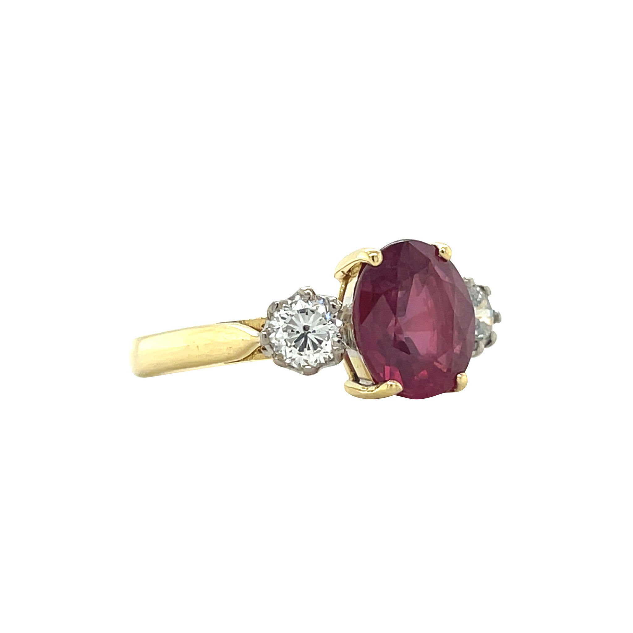 Gouden ring met vintage robijn en diamant 18 kt