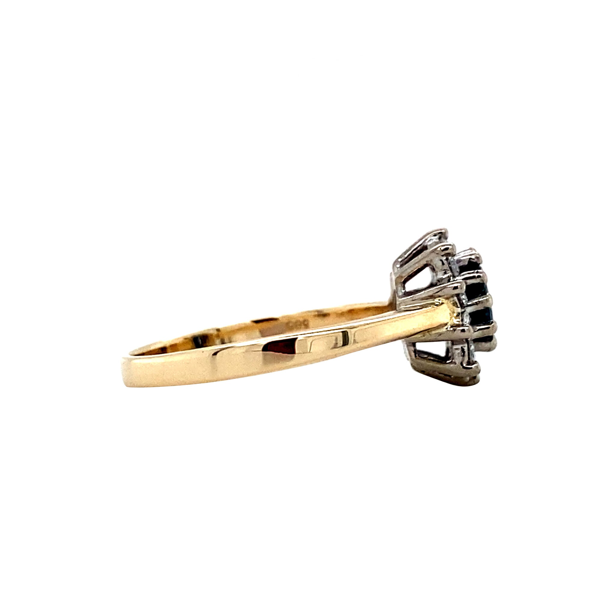 Gouden ring met saffier en diamant 14 krt