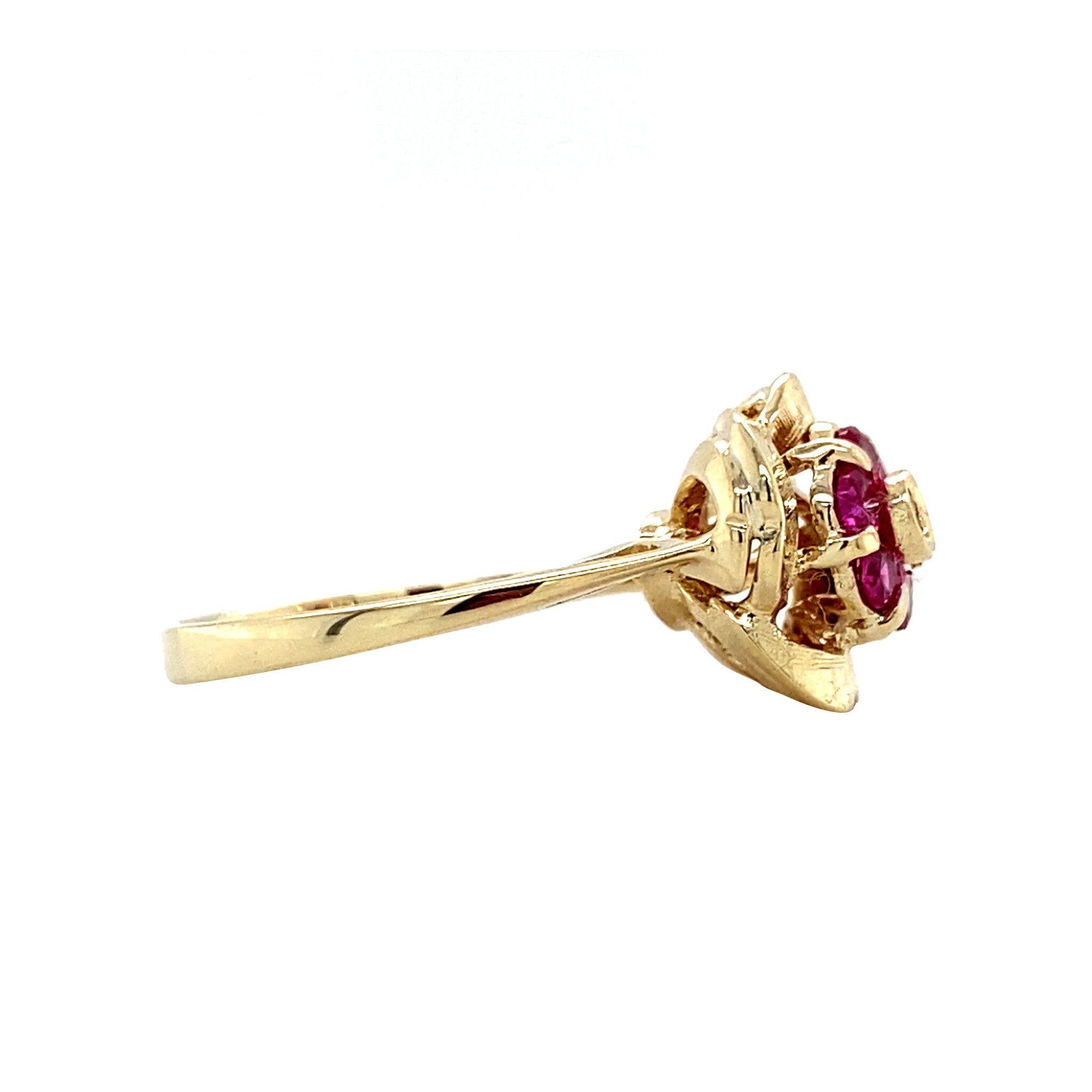 Gouden vintage entourage ring met robijn 14 krt