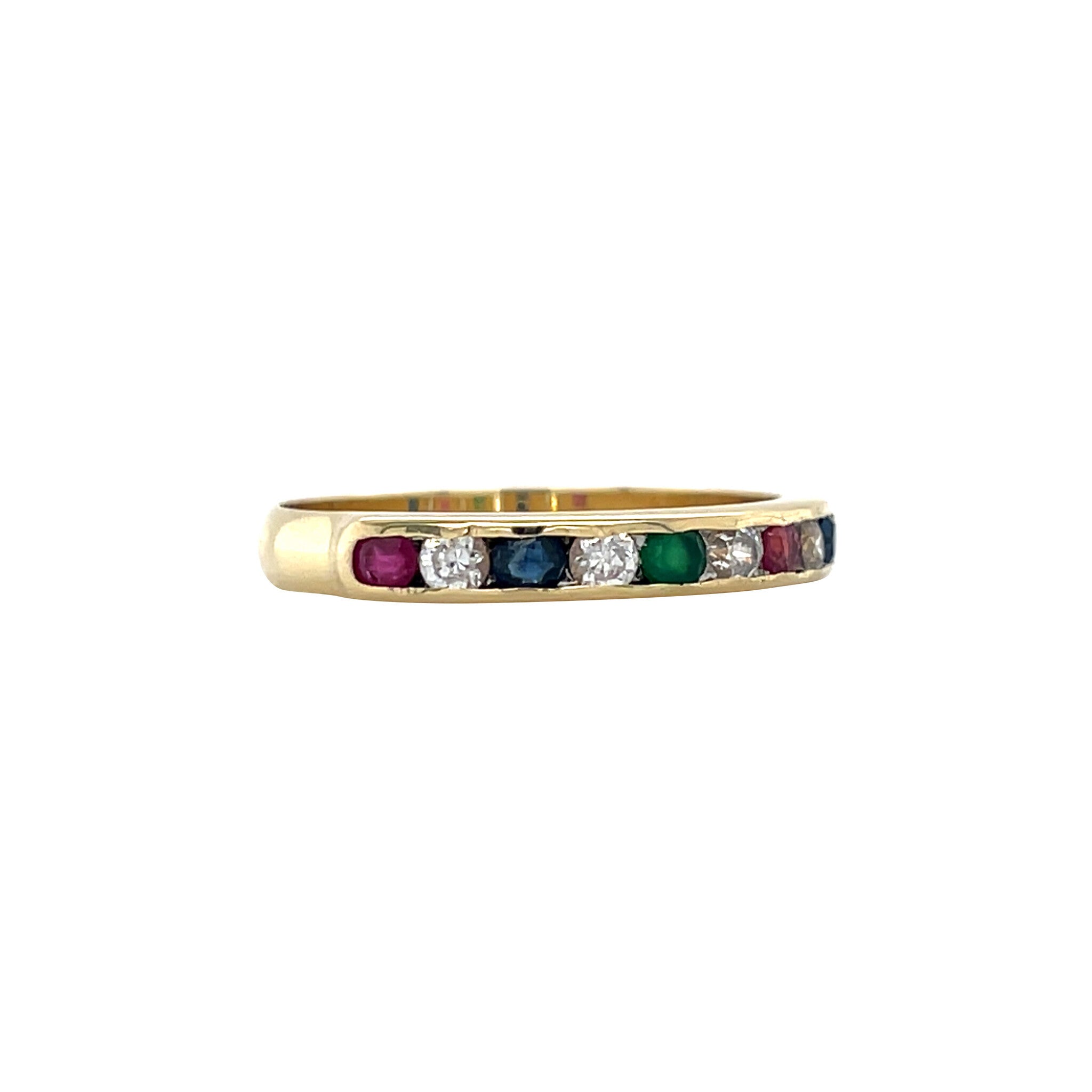 Vintage gold multi-stone ring with ruby, sapphire, agate and zirconia, 14 kt