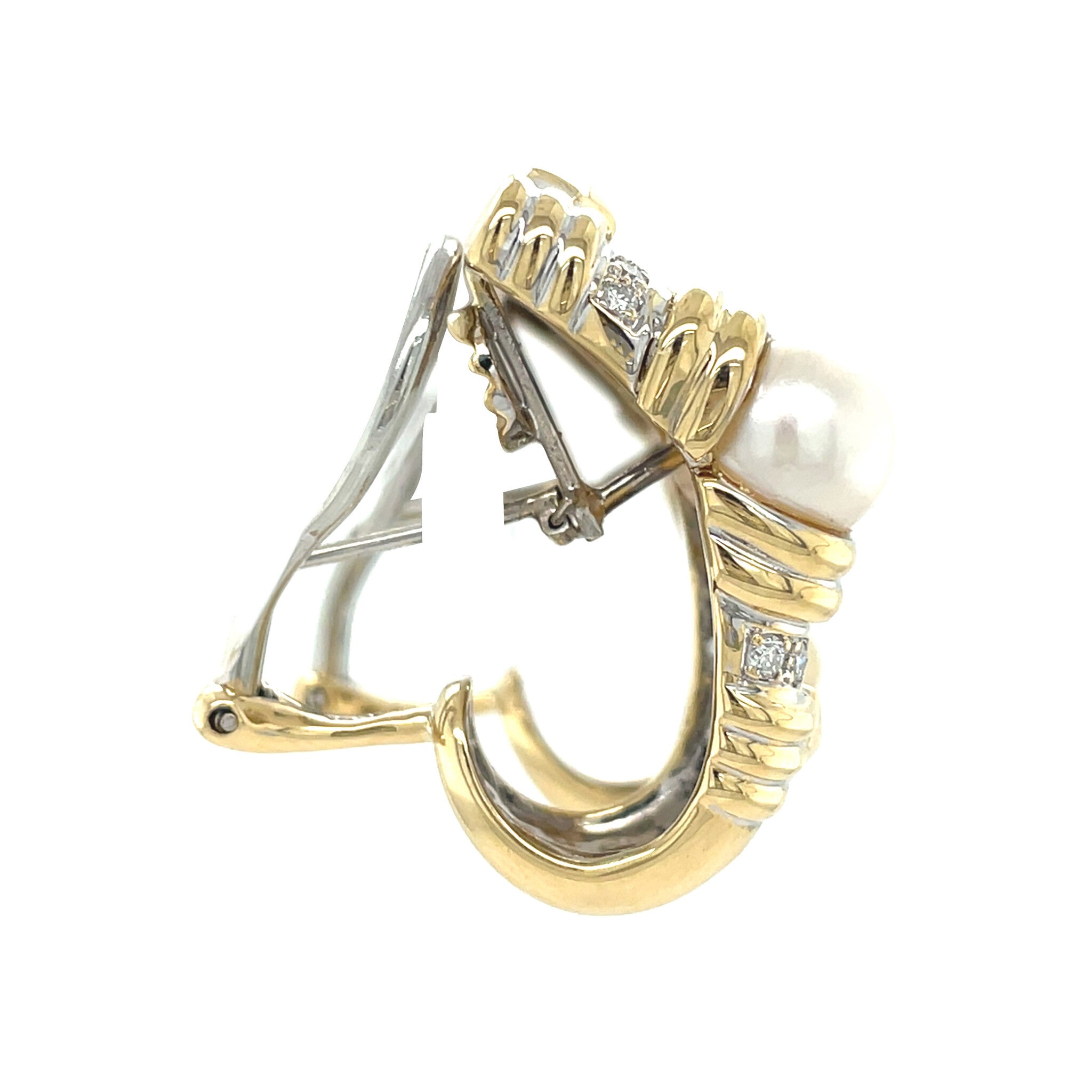 Gouden vintage oorhangers met parel en diamant 18 krt