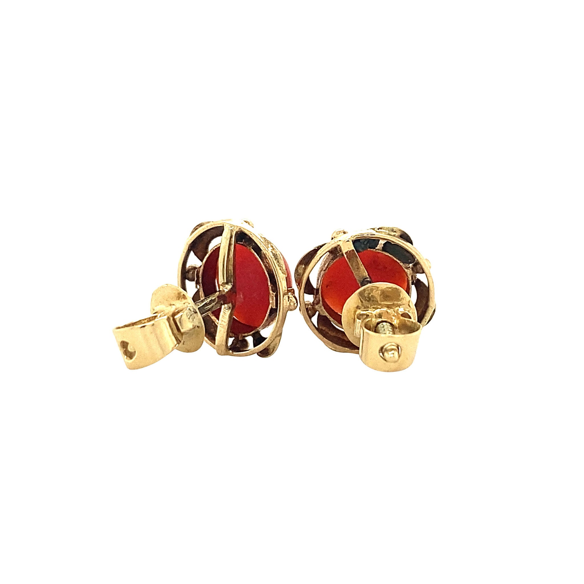 Gouden oorstekers met bloedkoraal 14 krt