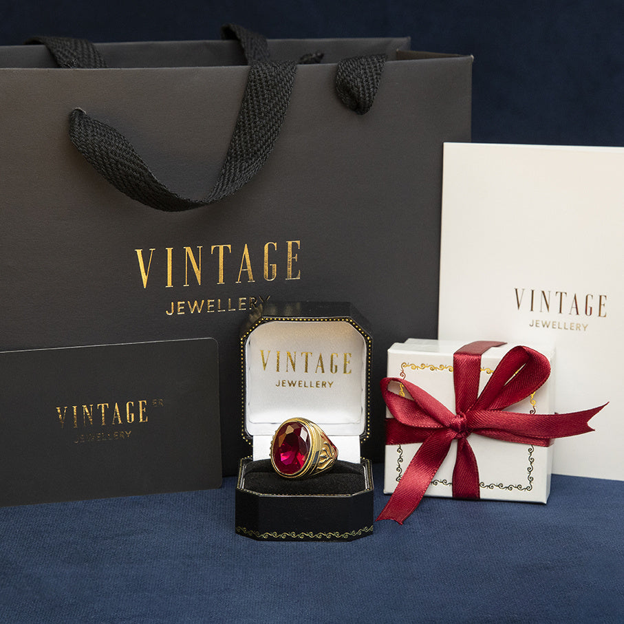 Gouden vintage ring met robijn 14 kt