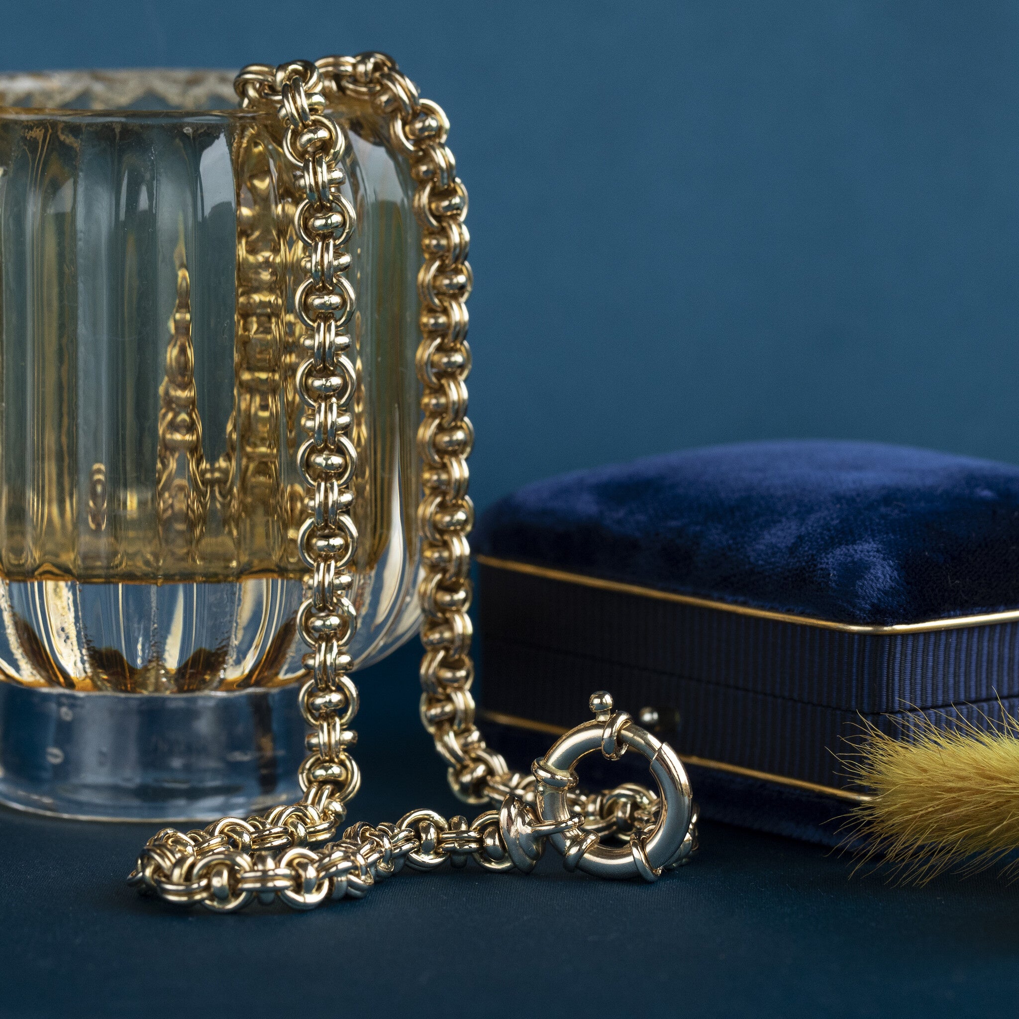 Gold necklace double jasseron 46 cm 14 krt