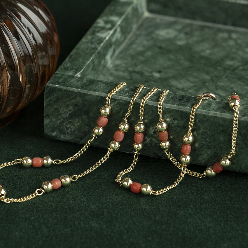 Gouden vintage gourmet collier met bloedkoraal 14 krt