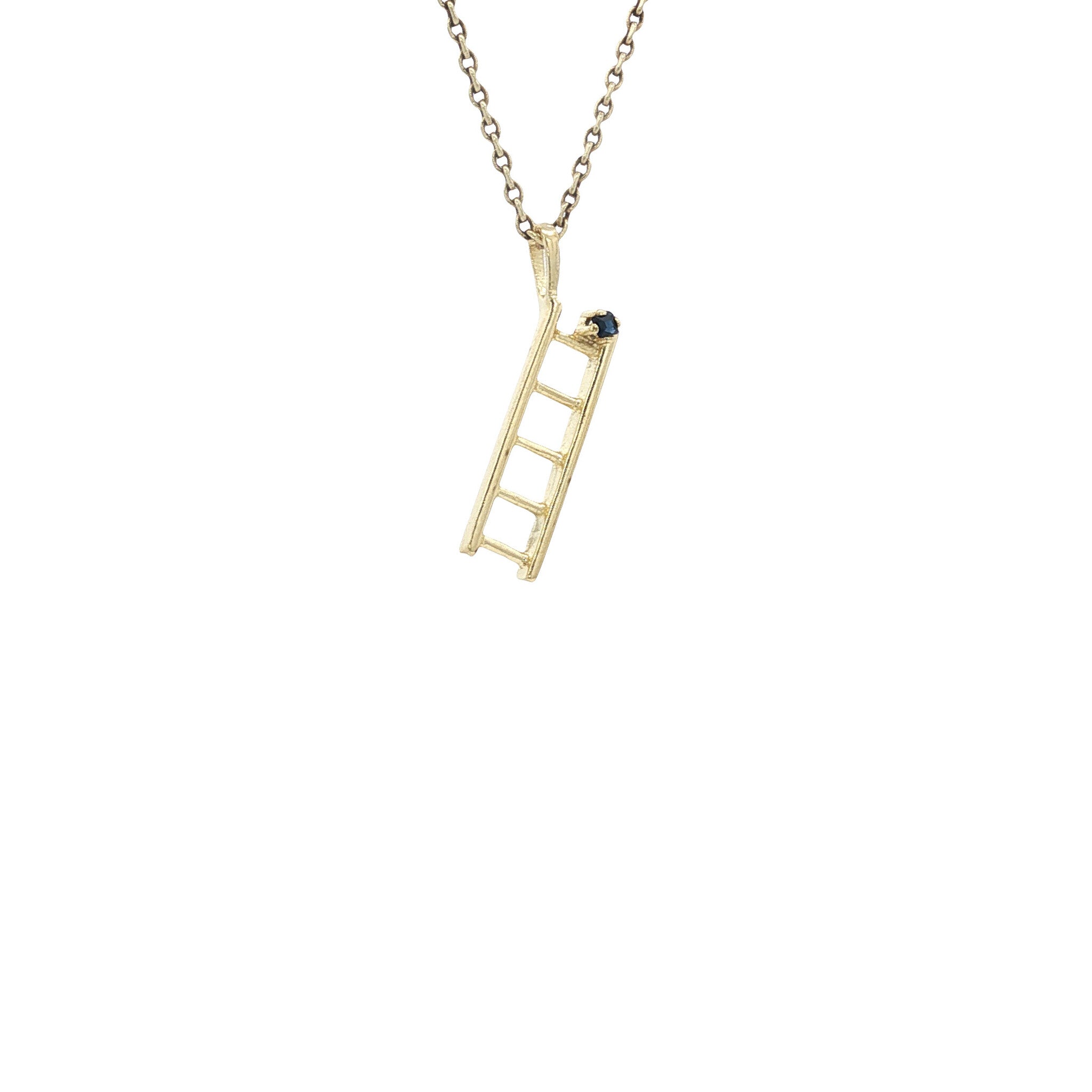 Gouden vintage ladder hanger met saffier 14 kt