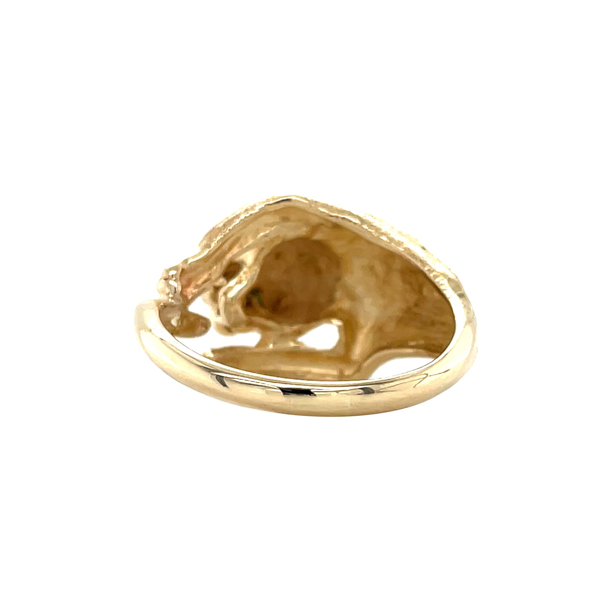 Gouden vintage panter ring met smaragd14 krt