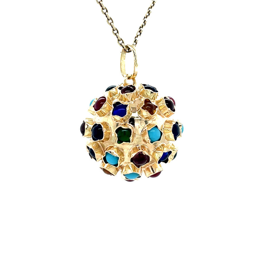 Gold vintage sputnik pendant with colour stone 14 krt