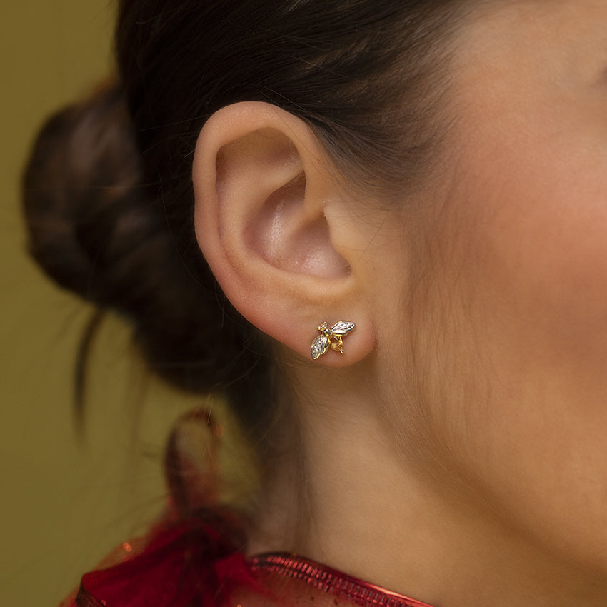 Oorbellen met citrien en diamant 9 kt