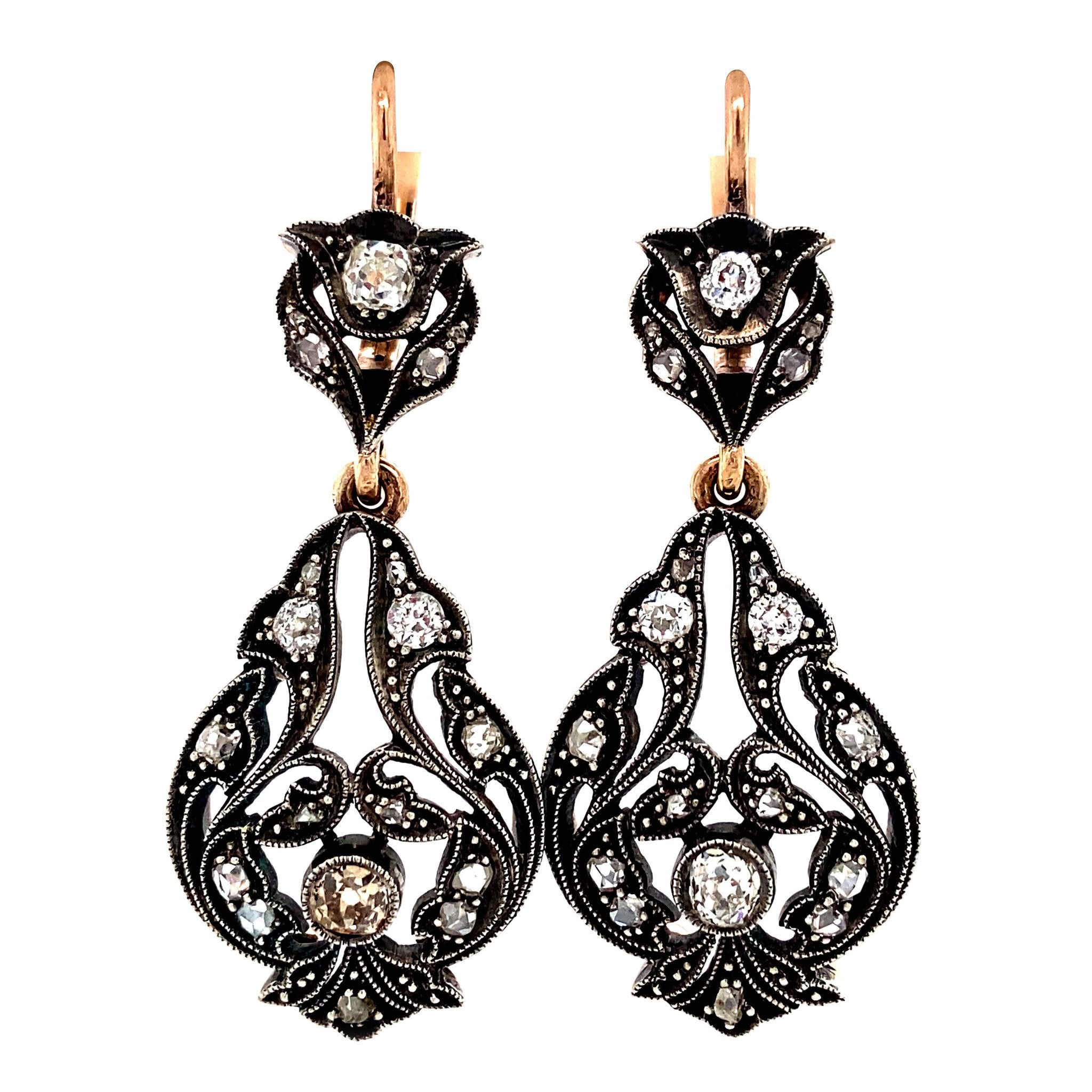 Roségouden oorhangers met diamant 14 krt/925