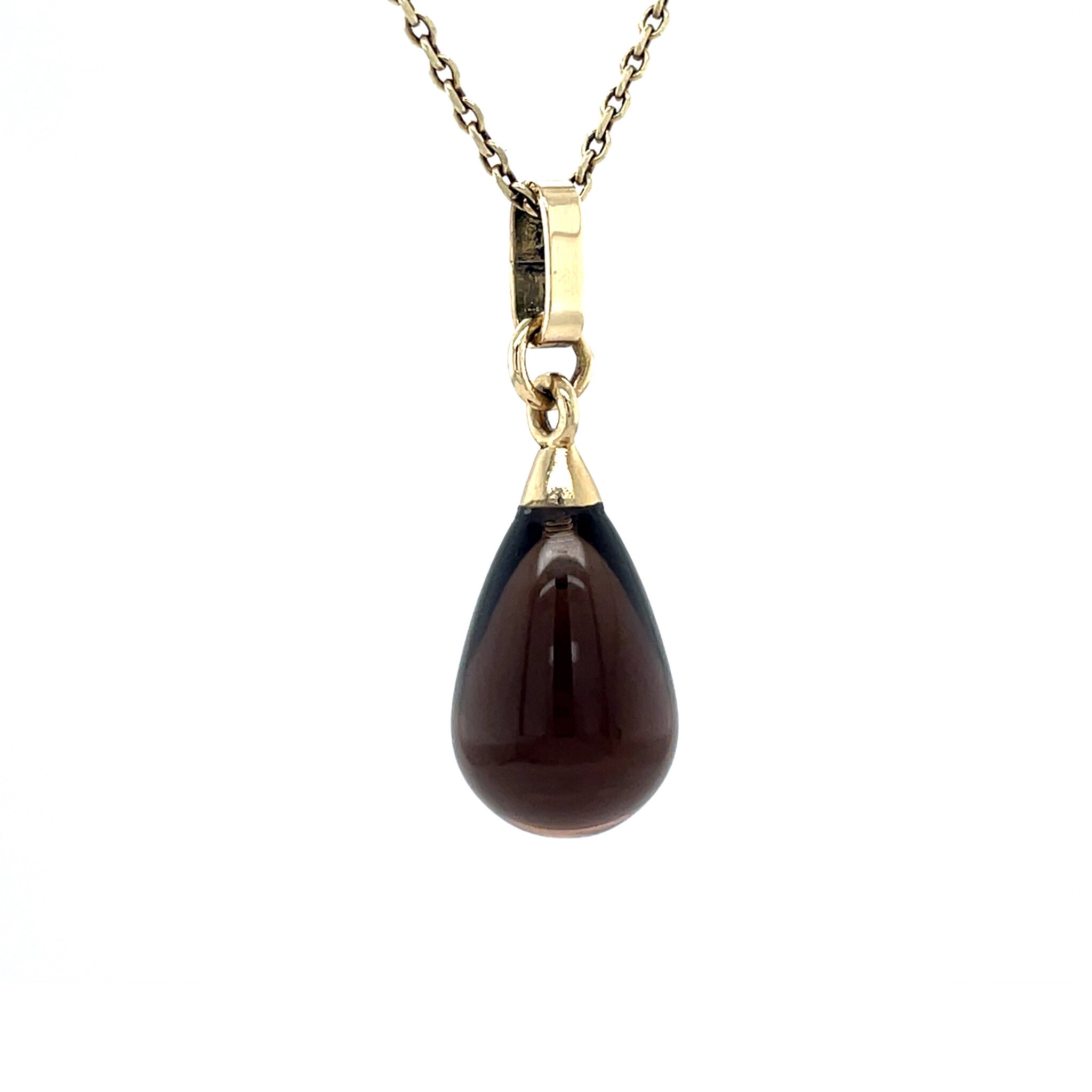Gouden vintage hanger met rookkwarts 14 krt