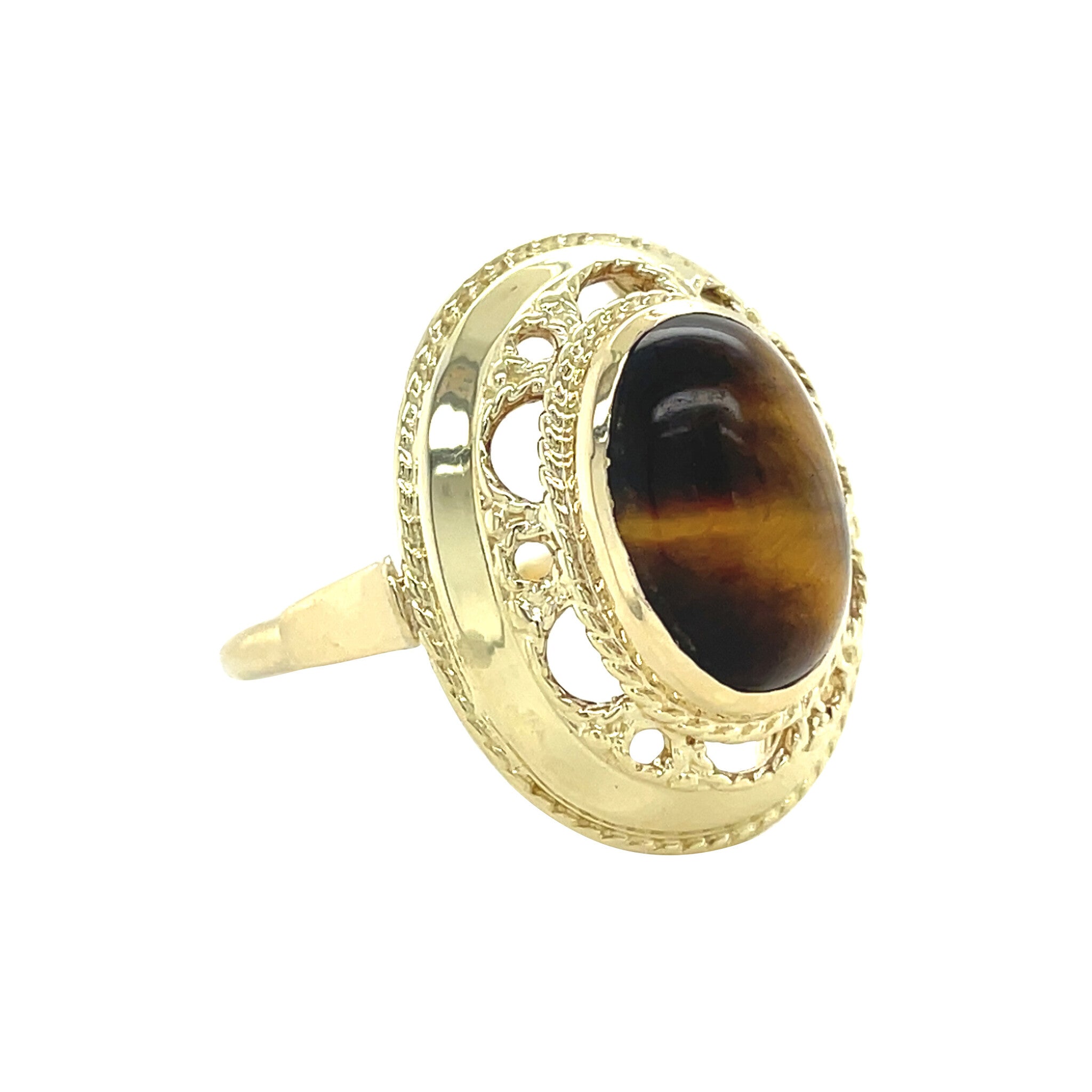Gold vintage ring with tiger's eye 14 kt