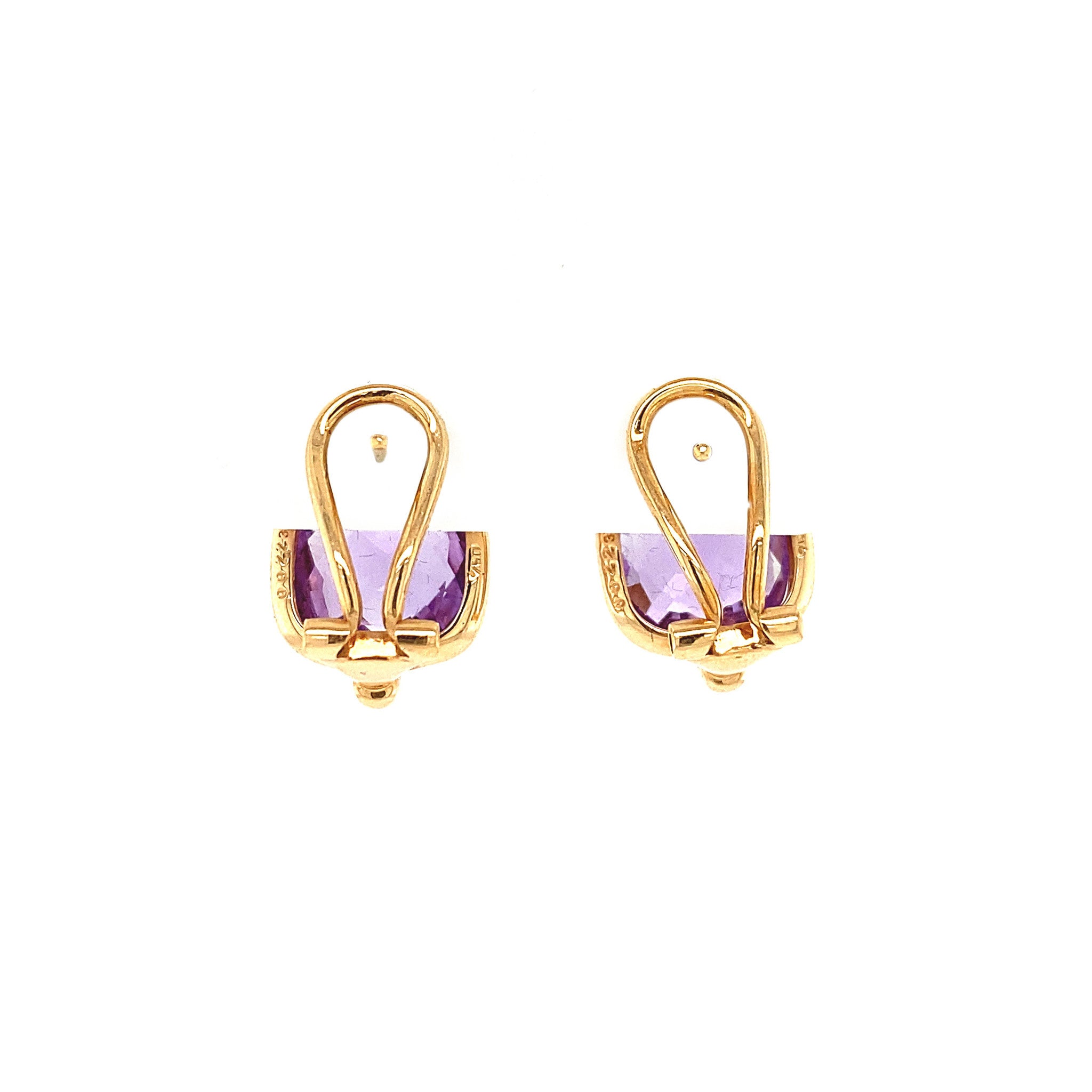 18 kt gold ear clips with amethyst