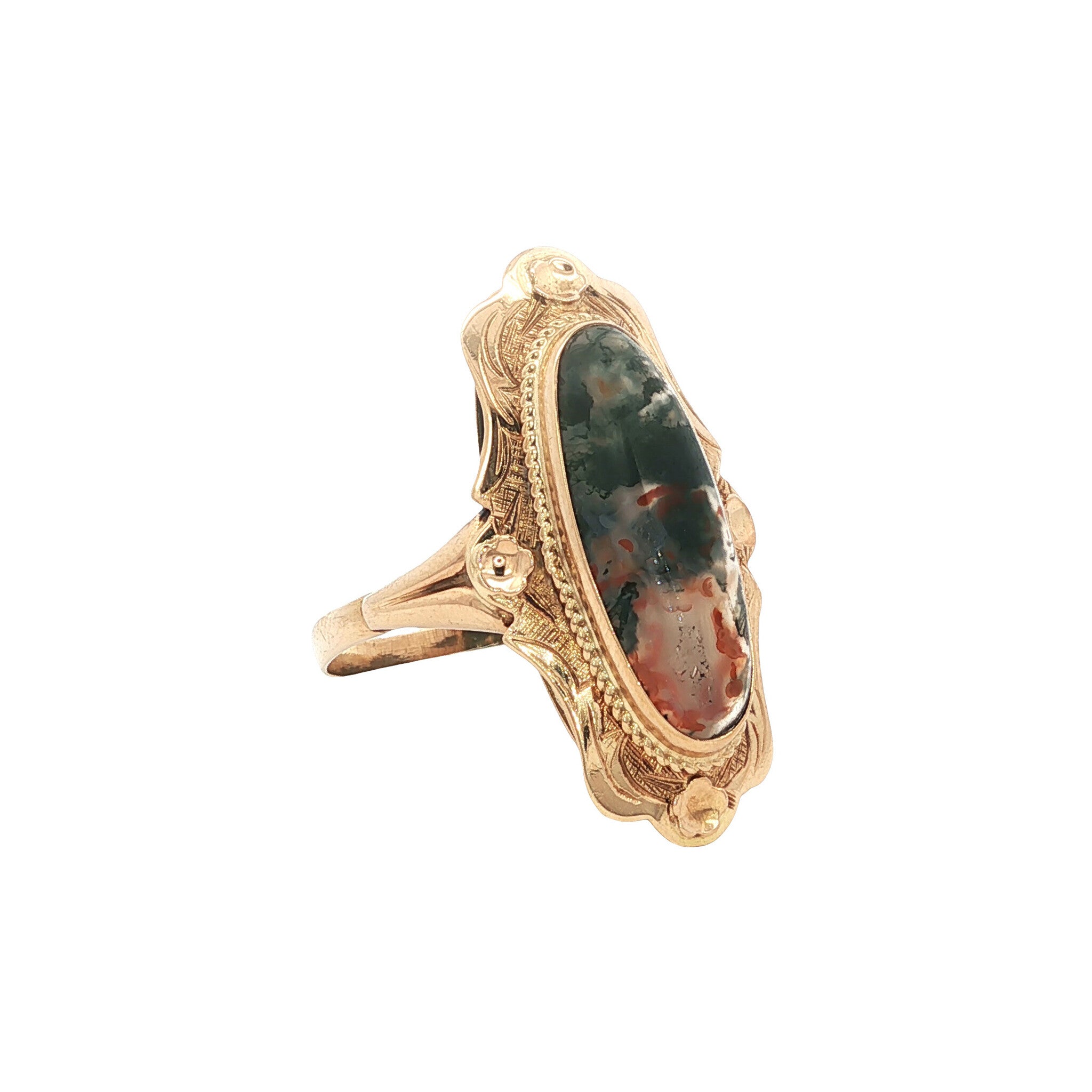 Gouden ring met mosagaat 14 kt