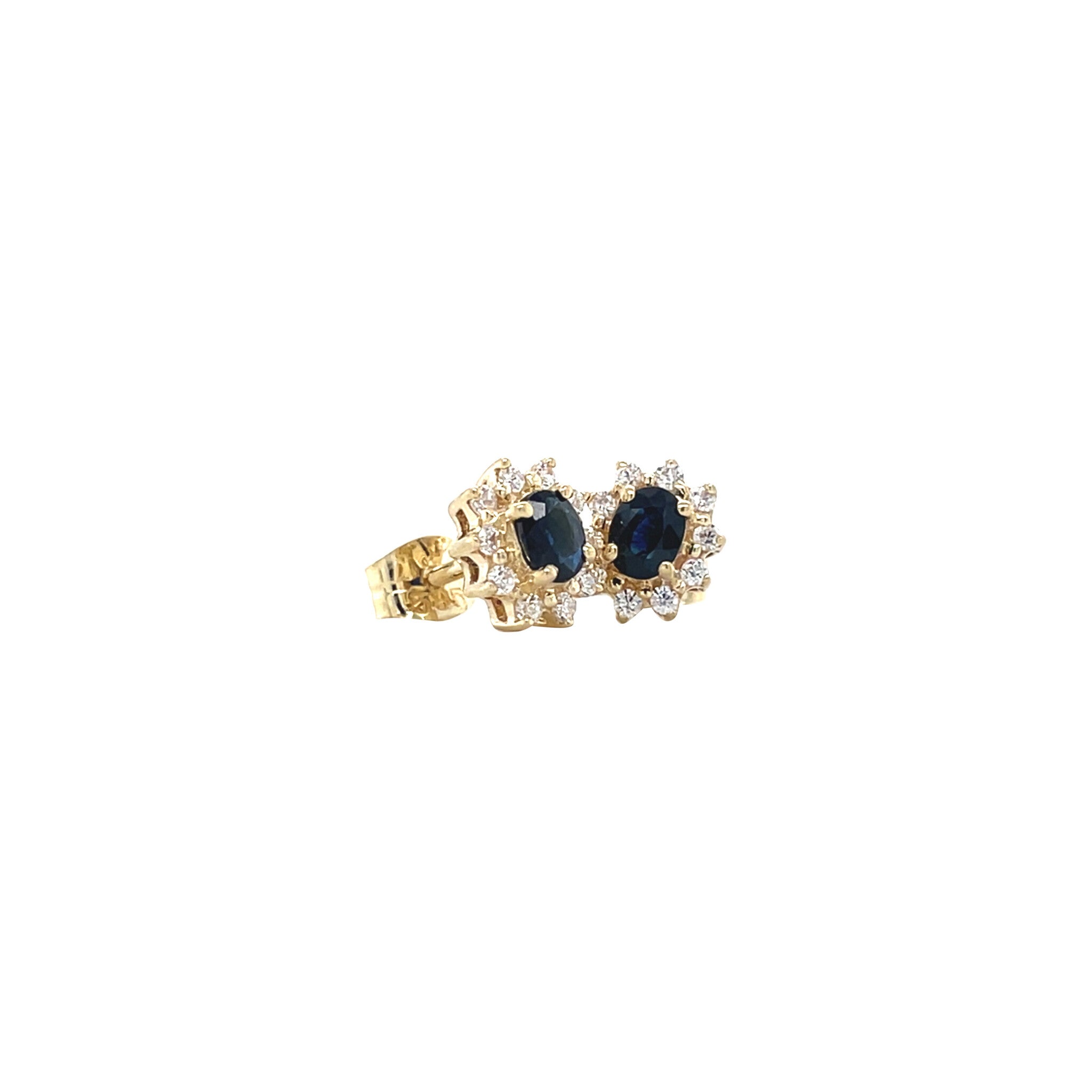Golden vintage entourage stud earrings with sapphire and zirconia 14 kt