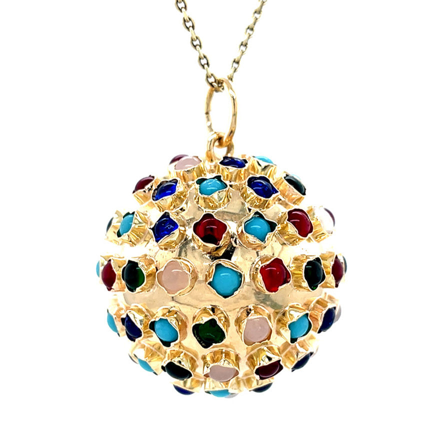 Gold vintage sputnik pendant with colored stone, 14 kt