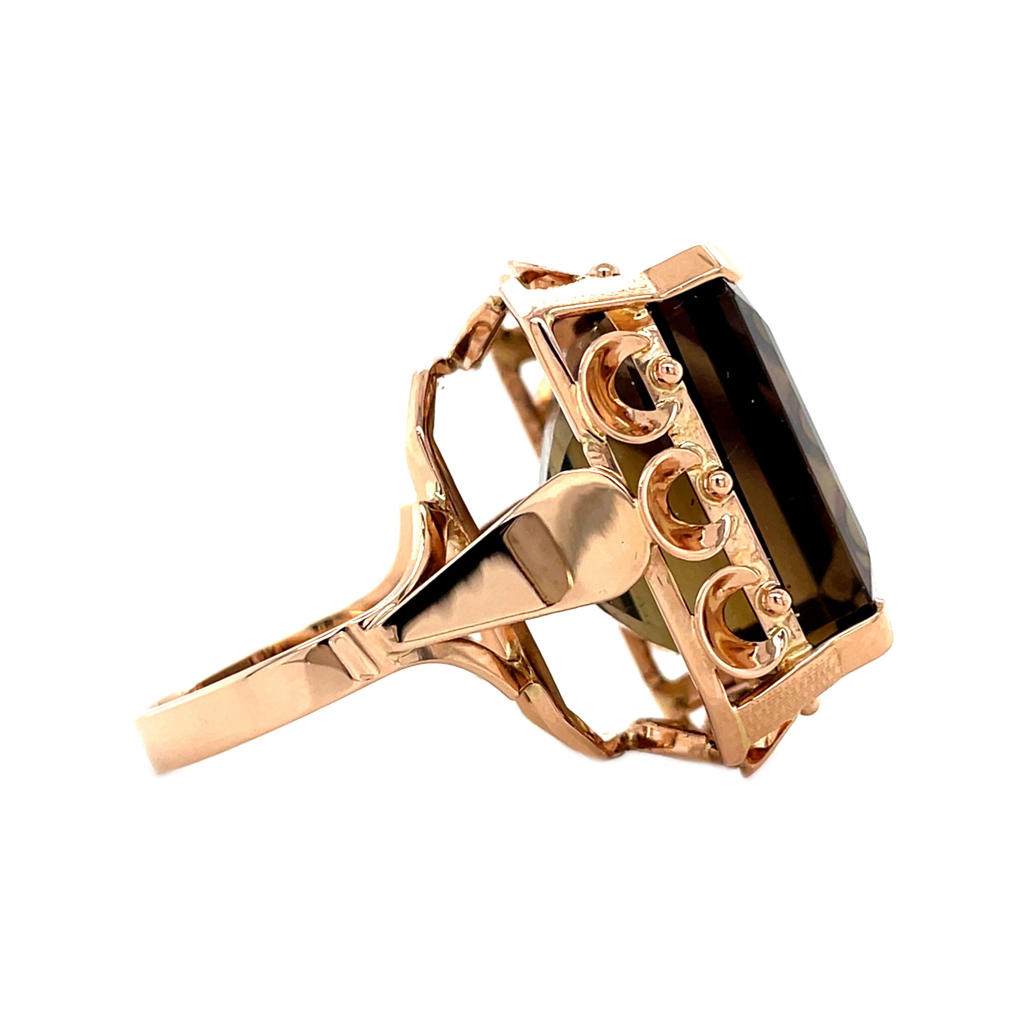 Roségouden vintage ring met rookkwarts 14 krt