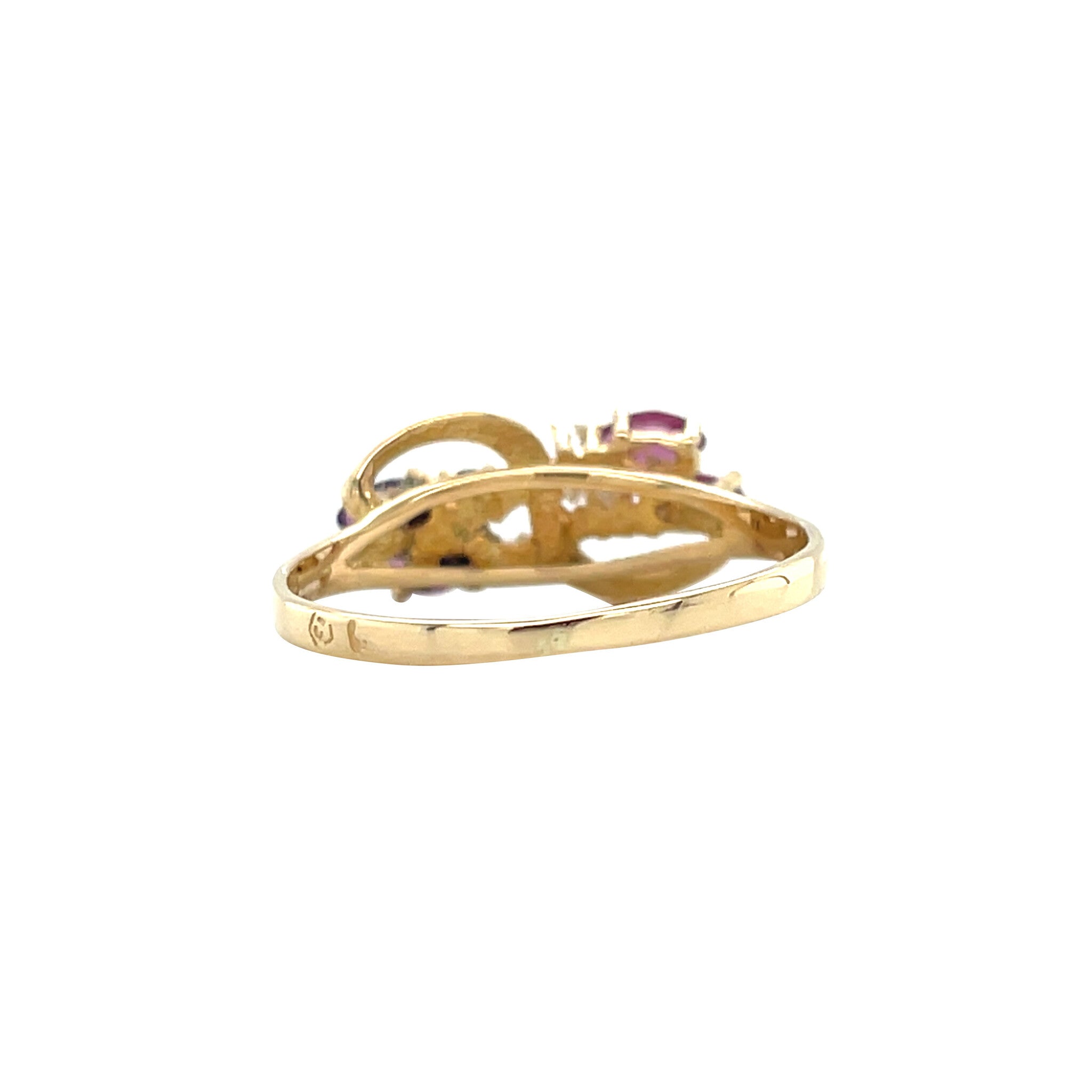 Gouden vintage slagring met robijn en zirkonia 18 kt