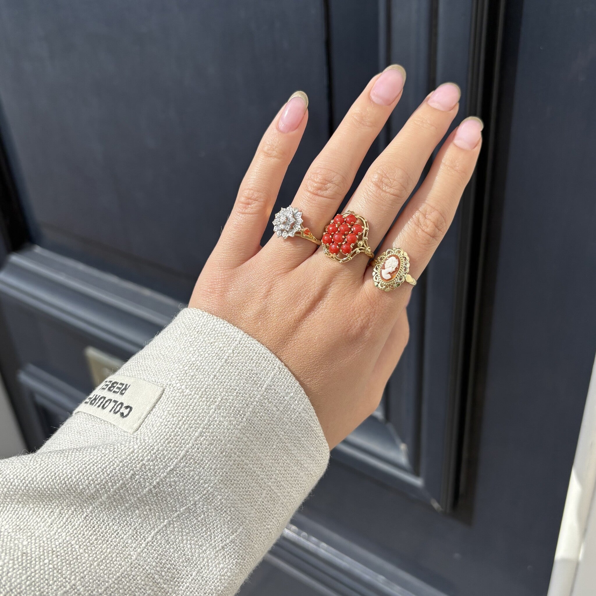 Gouden vintage ring met camee 14 krt