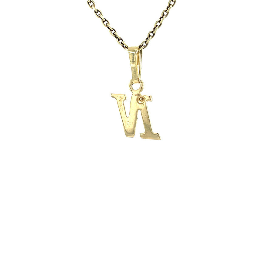 Gouden vintage letter 'N' hanger met diamant 14 kt