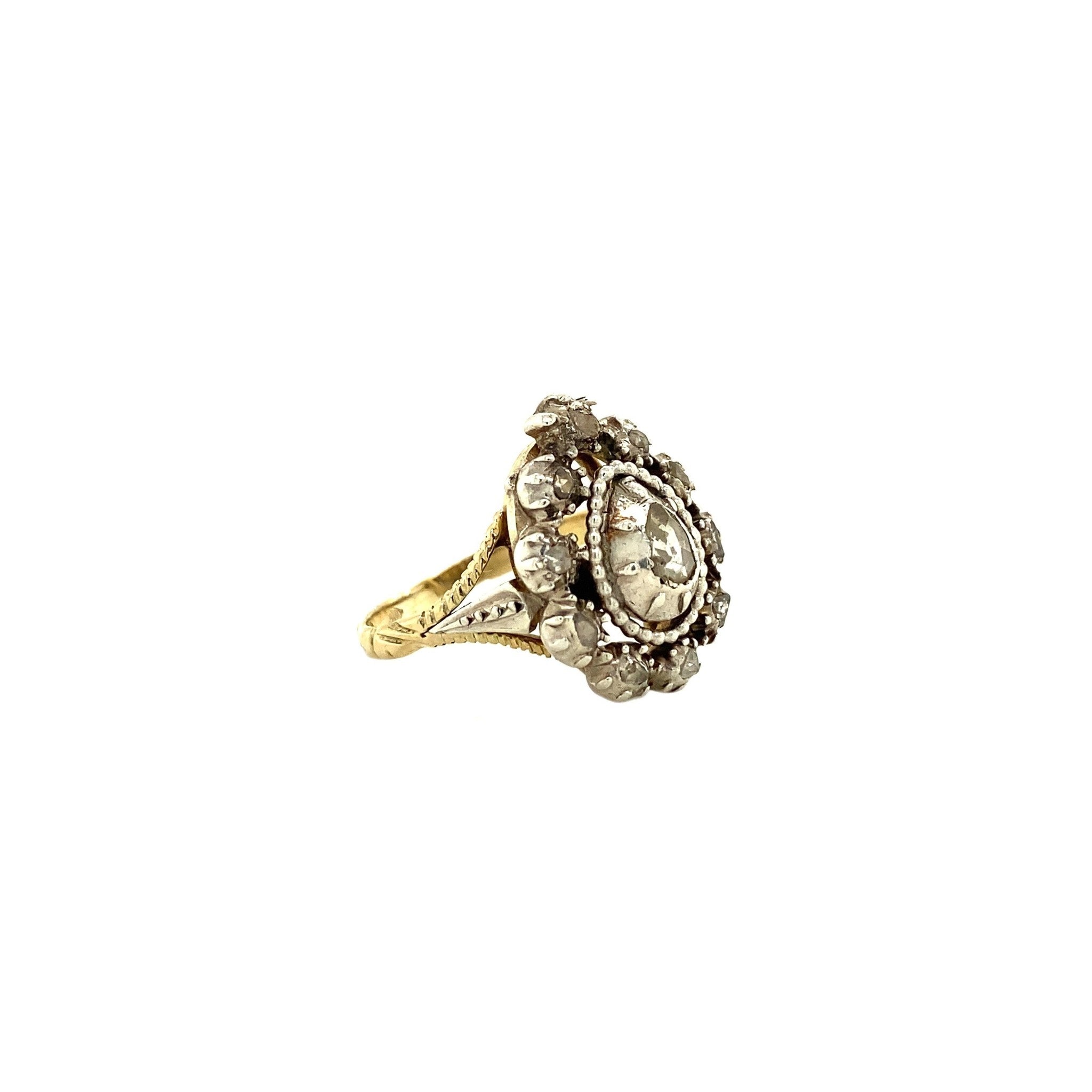 Gold ring with rose diamond in silver 925/14 crt