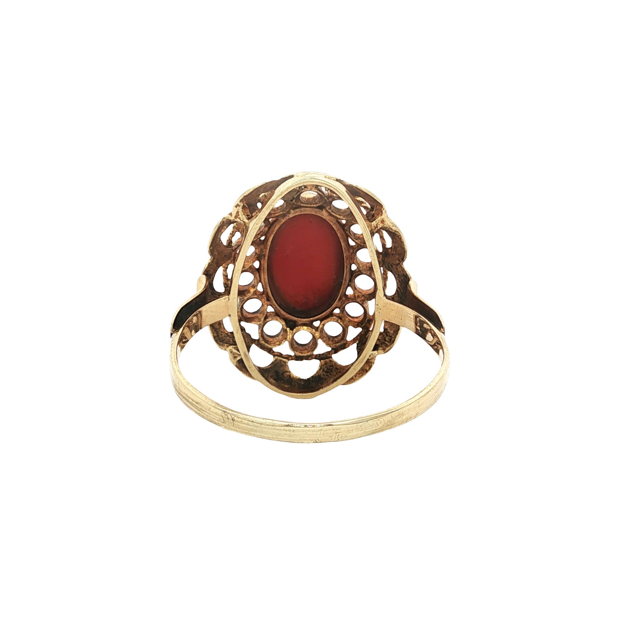 Gouden vintage ring met bloedkoraal 14 kt
