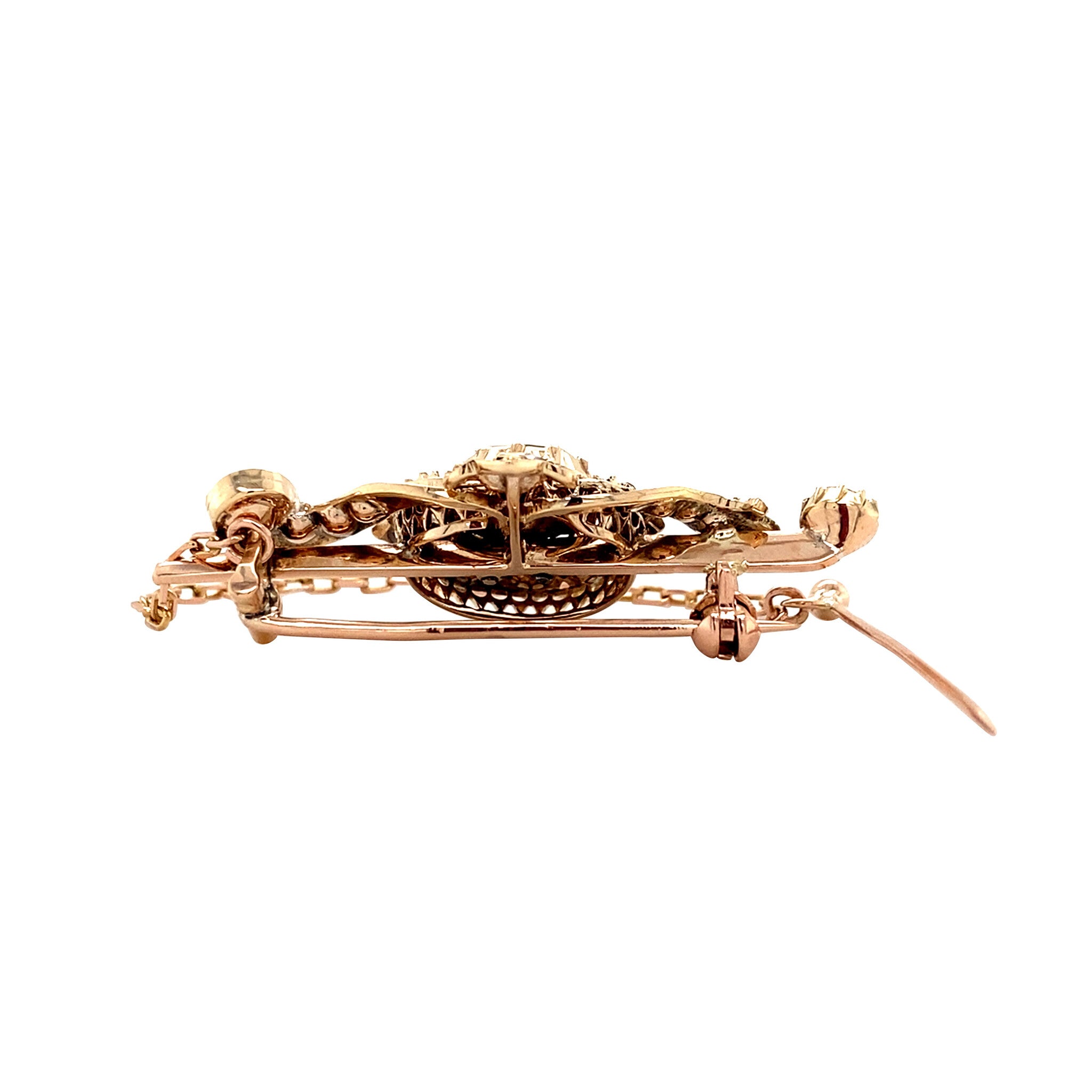 Gouden vintage broche met roosdiamant 14 krt