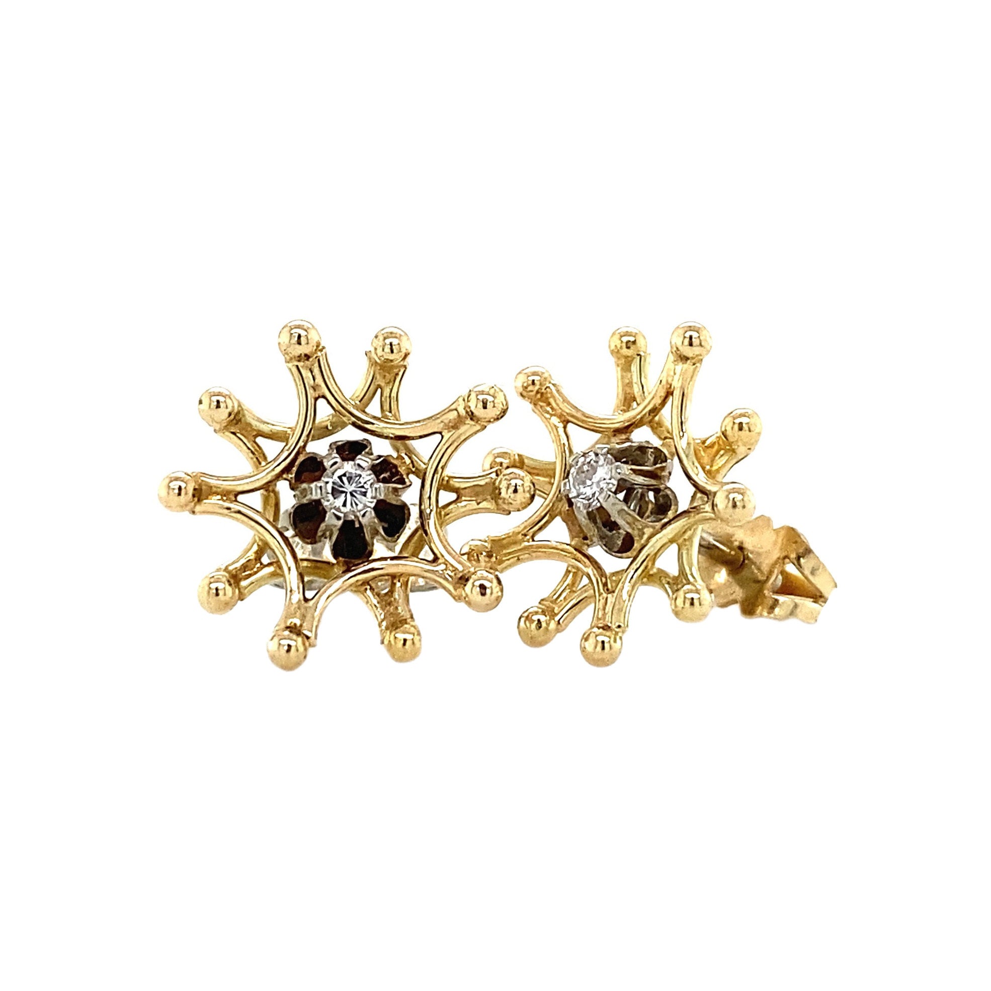 Bicolour gold stud earrings with diamond, 14 kt
