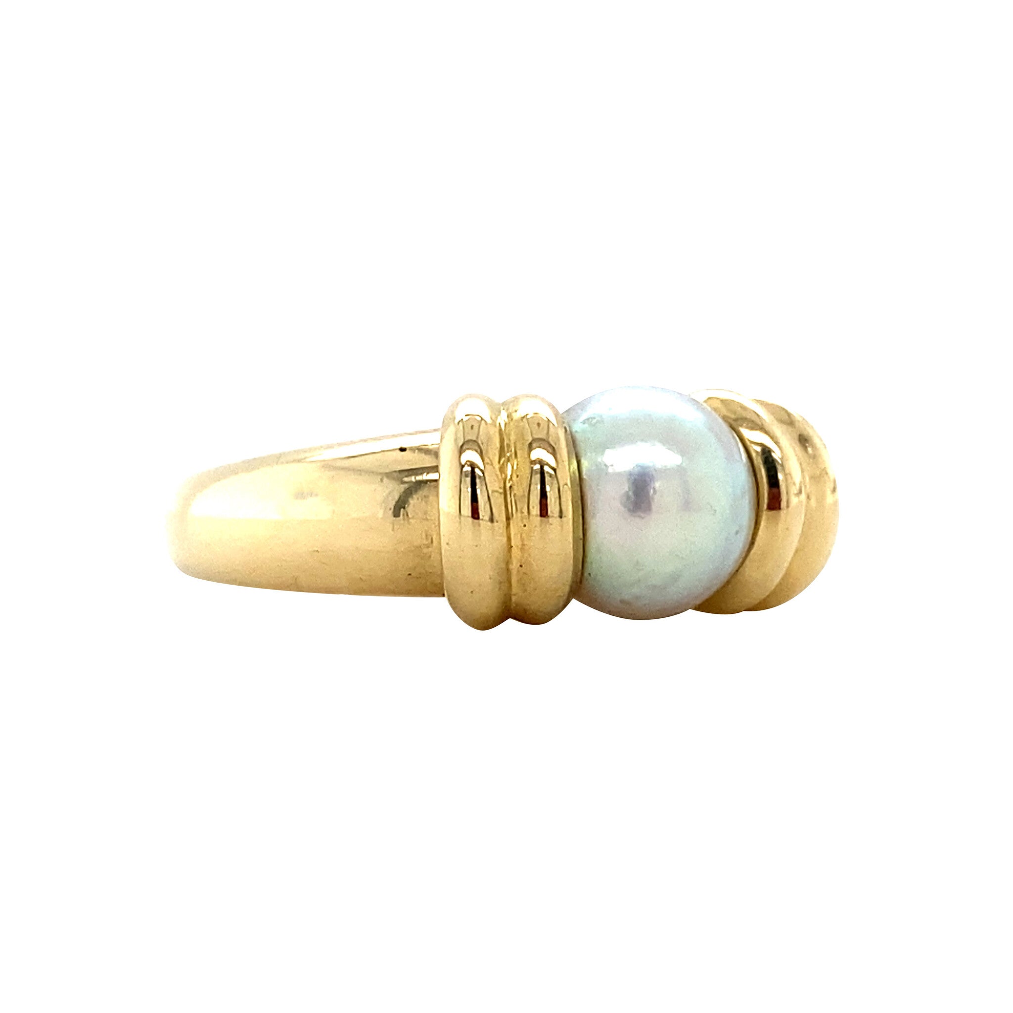 Gouden vintage ring met parel 18 krt