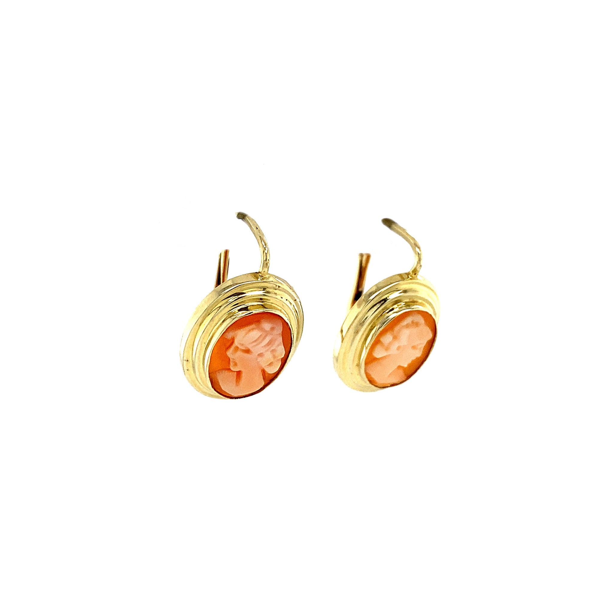 Gouden oorhangers met camee 14 krt