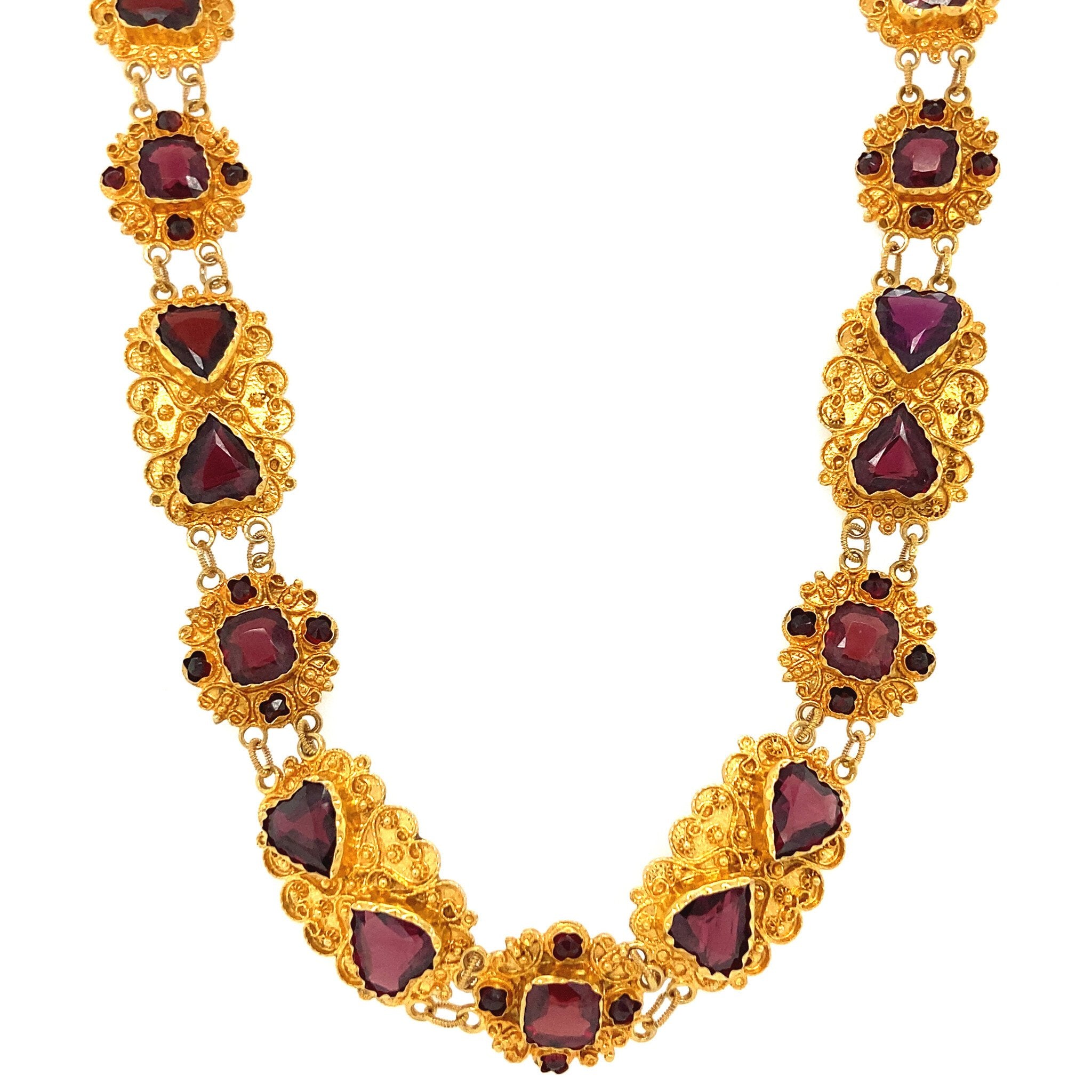 Gold necklace with garnet 38 cm 14 krt