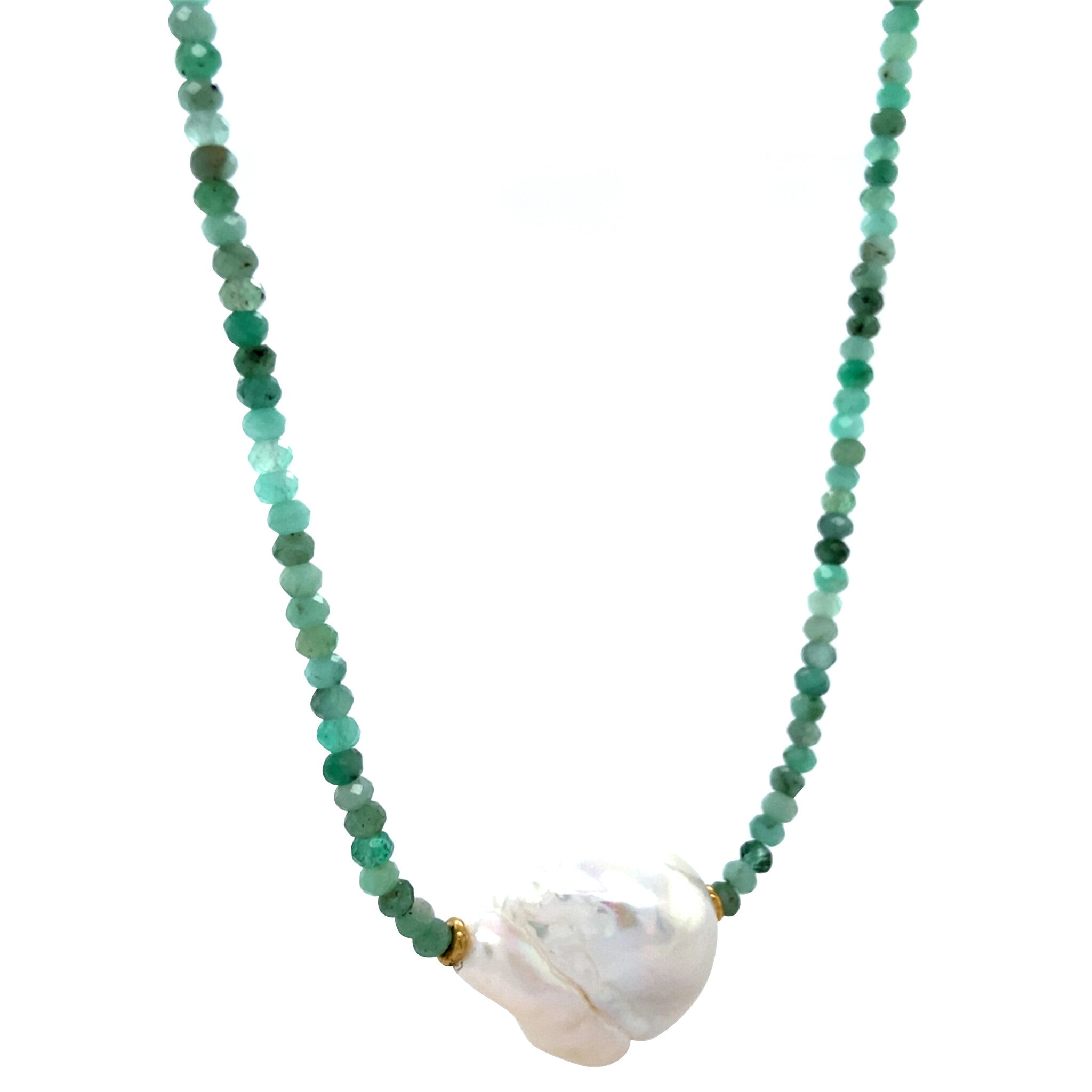 Smaragd collier met parel en gouden sluiting 14 krt