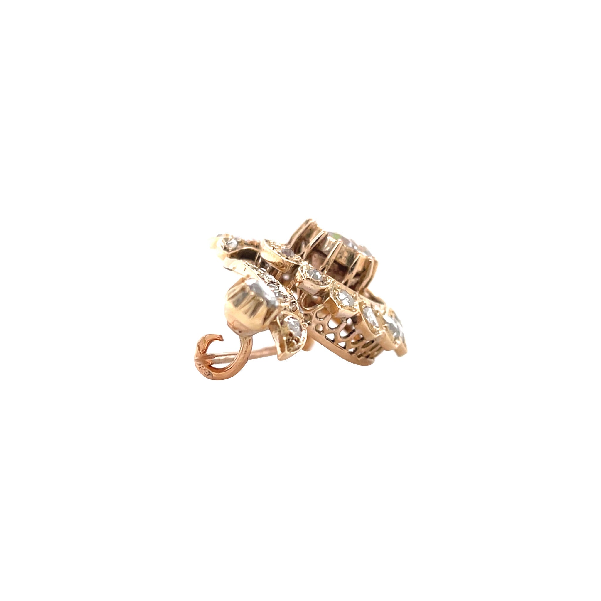 Gouden vintage broche met roosdiamant 14 krt