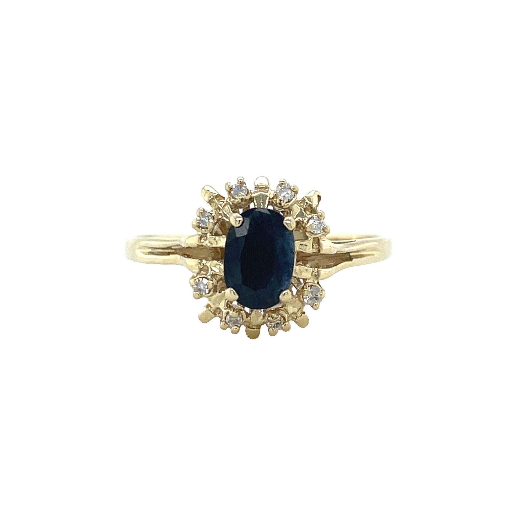 14 kt vintage gold cluster ring with sapphire and diamond