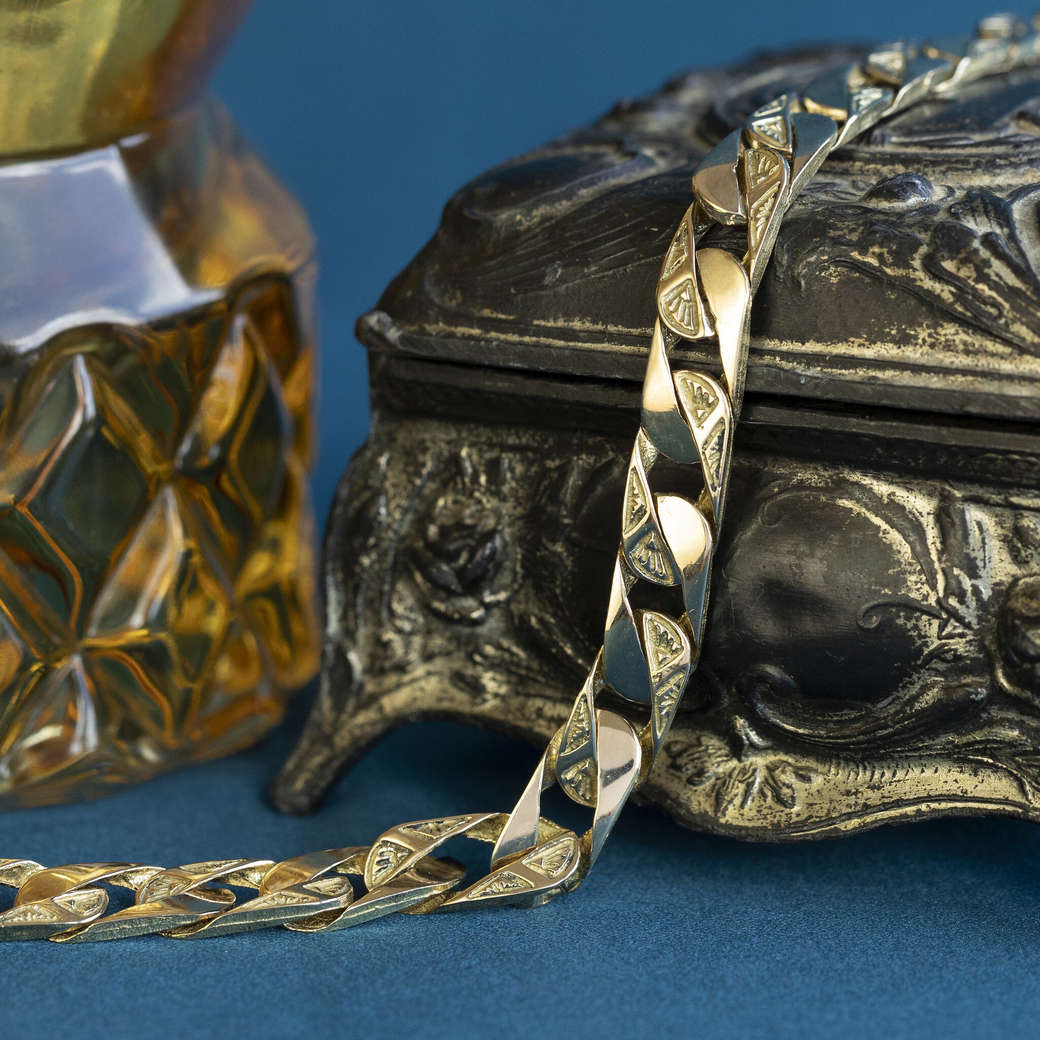 Gouden vintage platte gourmet armband 14 krt