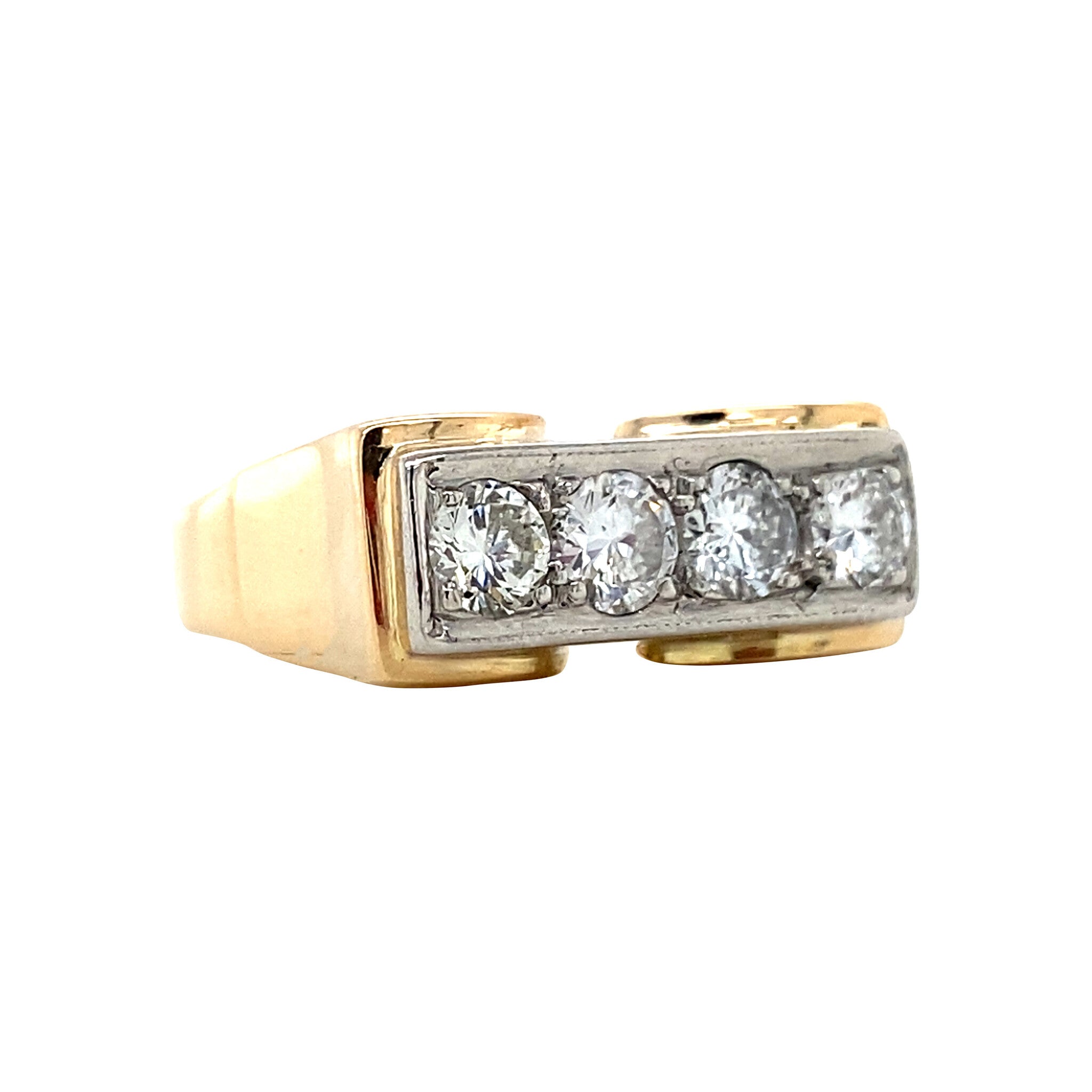 Gouden vintage rijring met diamant 14 krt