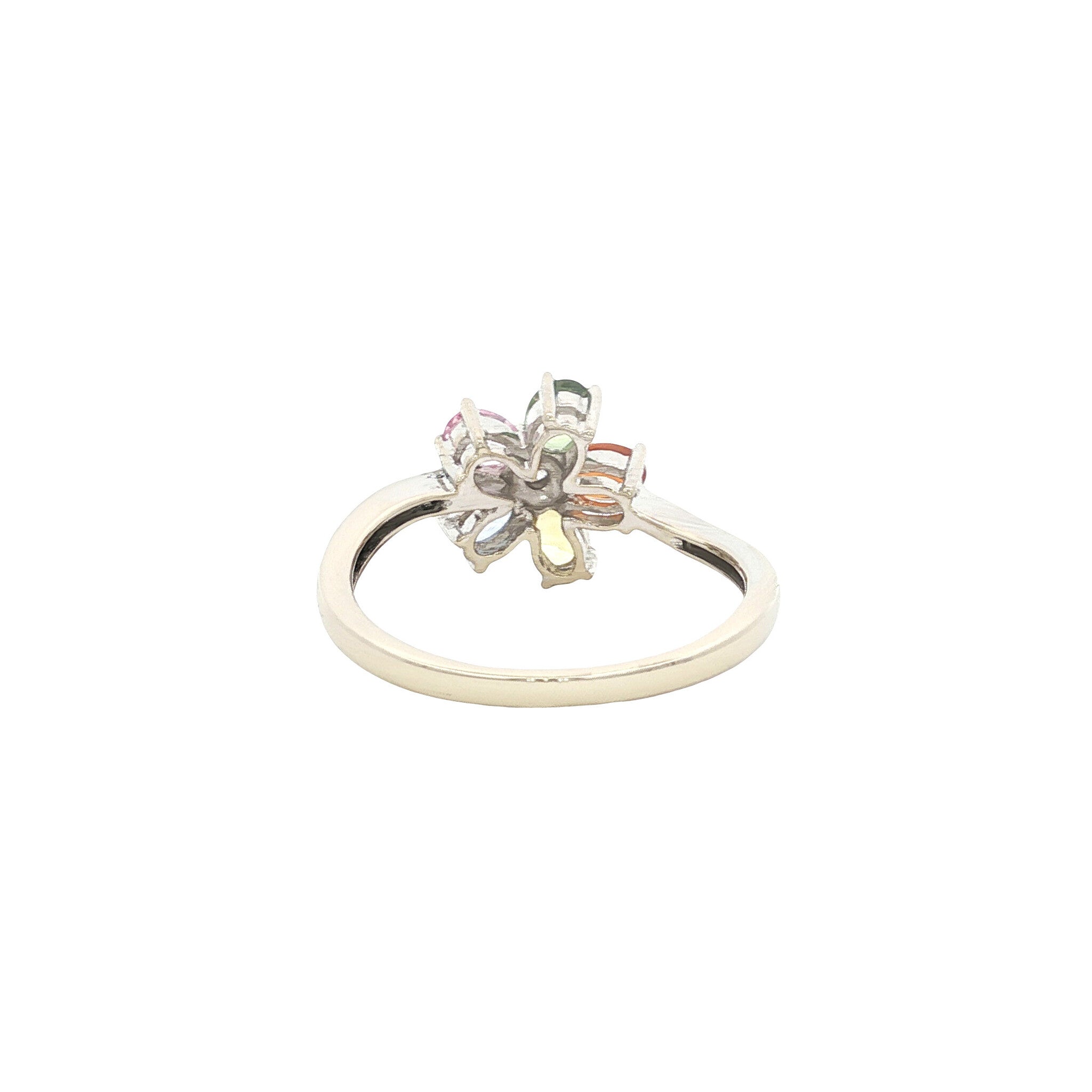 Witgouden vintage entourage ring met saffier en diamant 14 kt