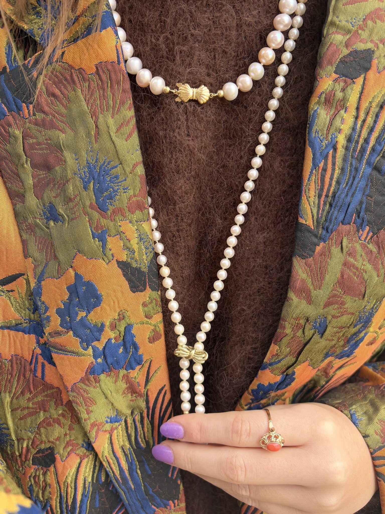 Vintage pearl necklace with gold pearl clasp 14 kt