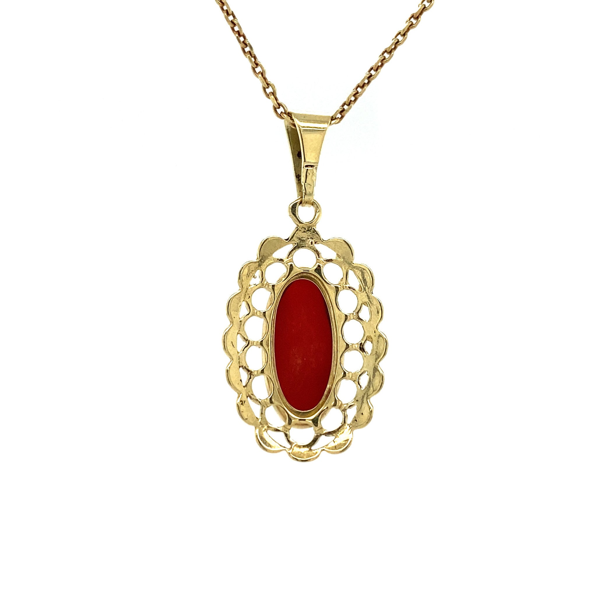 Gouden hanger met bloedkoraal 14 krt