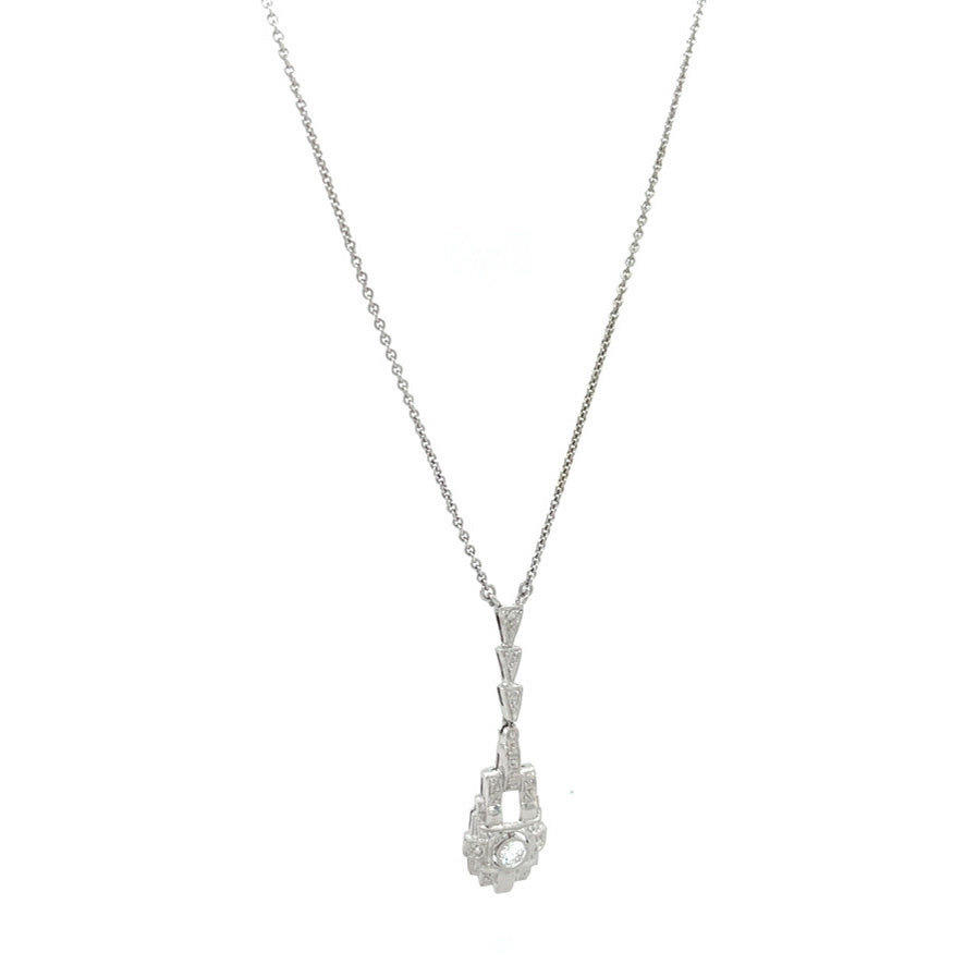 Silver vintage necklace with white gold pendant with diamond 14 kt/925