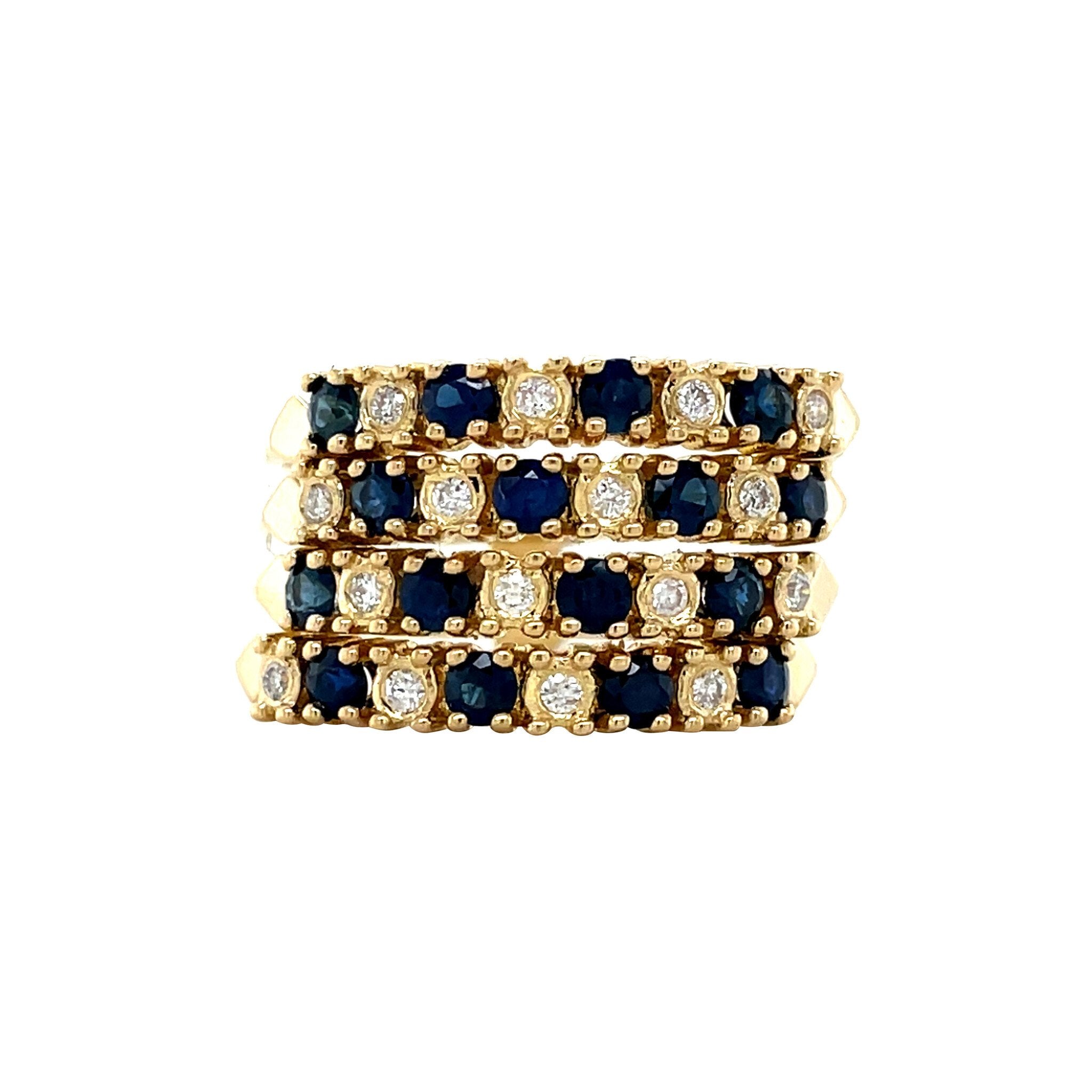 Gold vintage ring with sapphire and diamond 18 kt