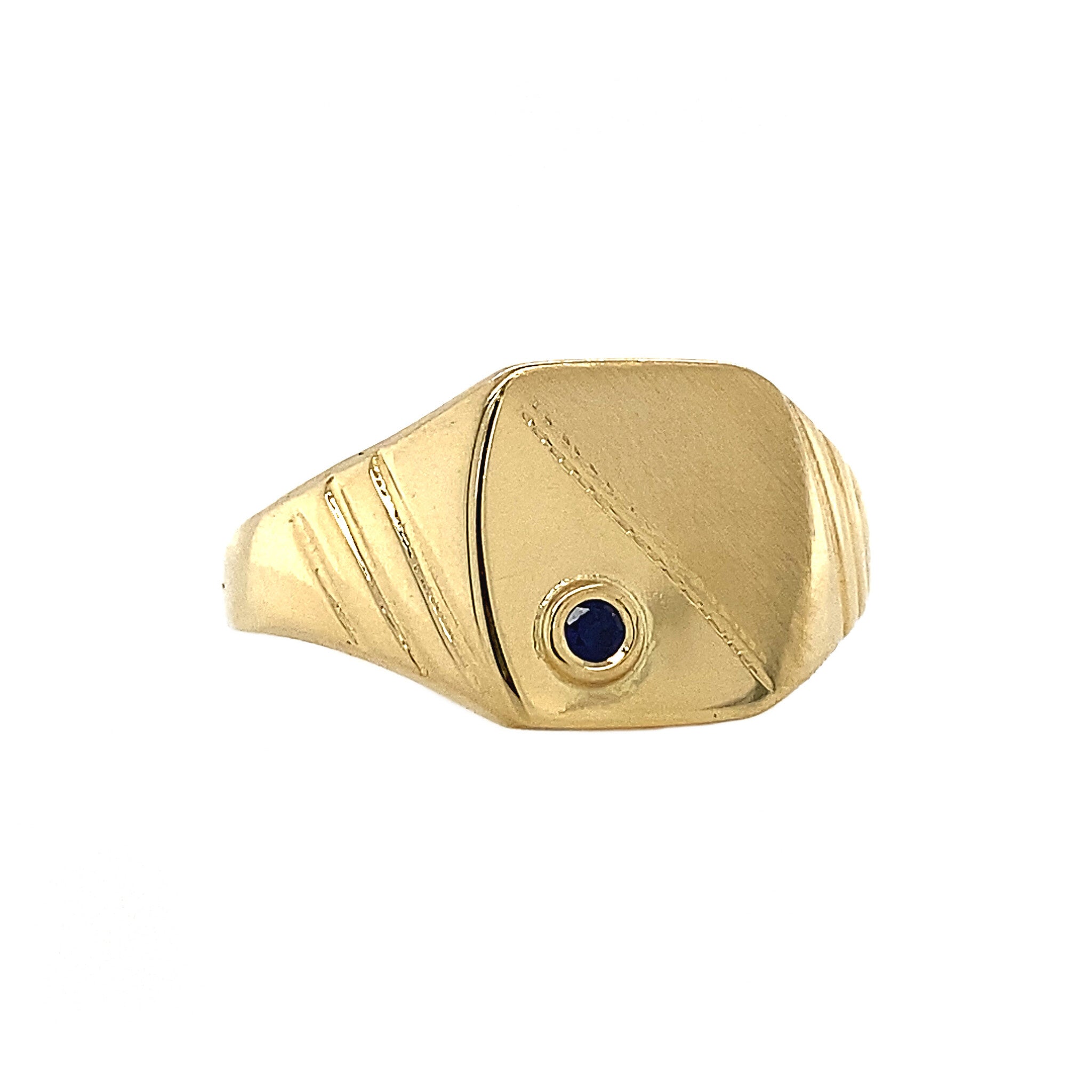 18 kt gold signet ring with sapphire